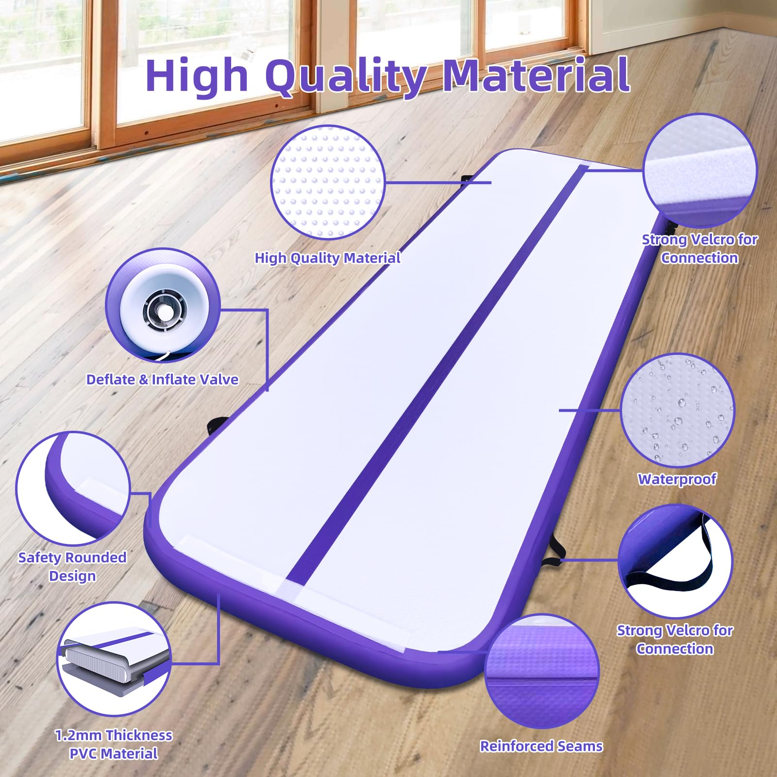 10ft 13ft 16ft 20ft Inflatable Air Gymnastics Mat - Pink & Purple Tumbling Mats with Electric Pump (4 Inch Thick) for Home Gym, Yoga, Training, Outdoor & Water Activities - Perfect for Kids Play, Gymnastics Practice & Backyard Fun