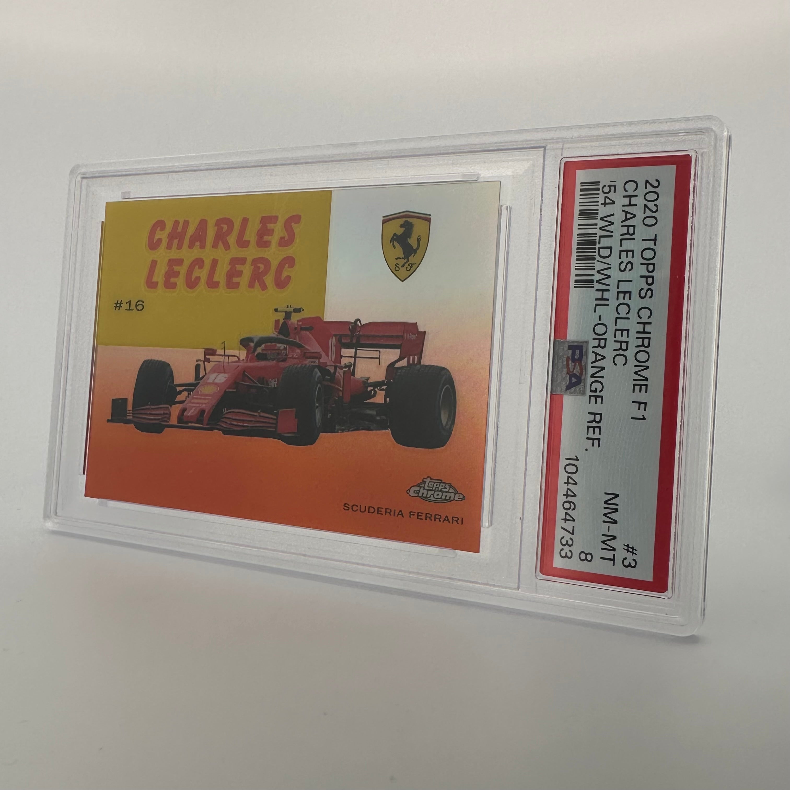 2020 Topps Chrome F1 Charles Leclerc #54W Orange PSA 8 Graded Card - Perfect for F1 Collectors, Racing Fans, and Sports Memorabilia Enthusiasts