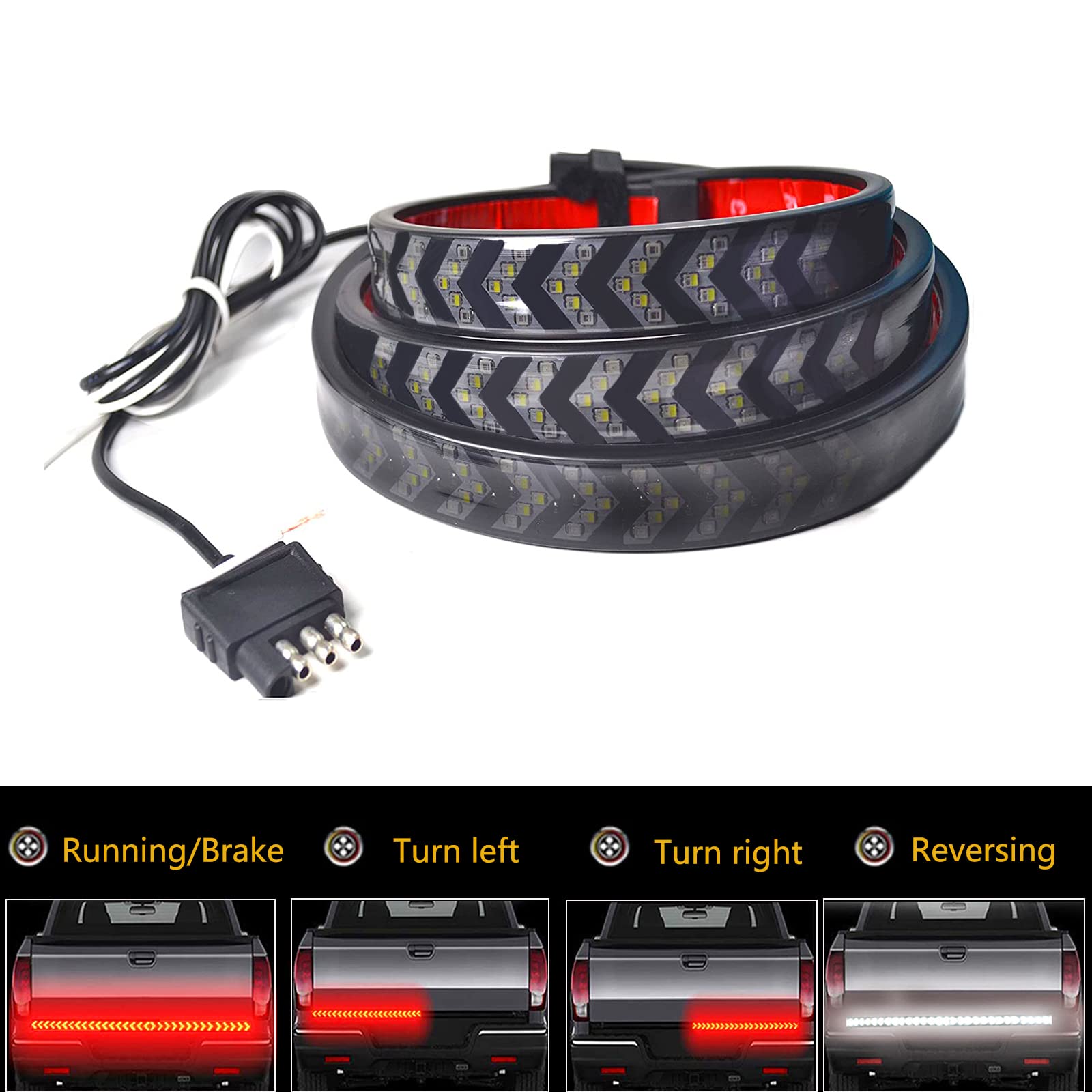 48-inch LED Tail Light Bar for Trucks & Pickups - Red & White Flexible Strip with Turn Signal, Brake & Running Lights - Waterproof & Durable for Trailers & Off-Road Use - Perfect for Night Driving & Enhanced Safety
