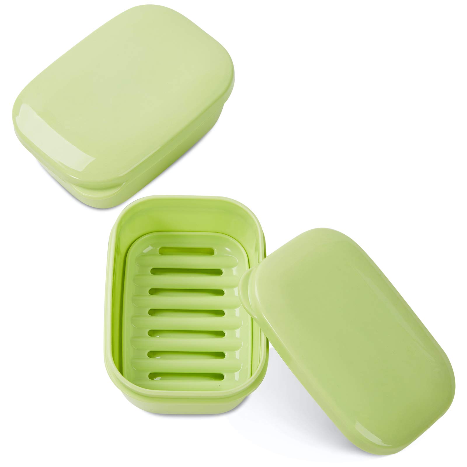 Quatish 2 Pack Travel Soap Container with Lid - Leak Proof Portable Soap Holder for Camping, Gym, Travel & Bathroom - Compact Bar Soap Case for Toiletries Organization (Green)