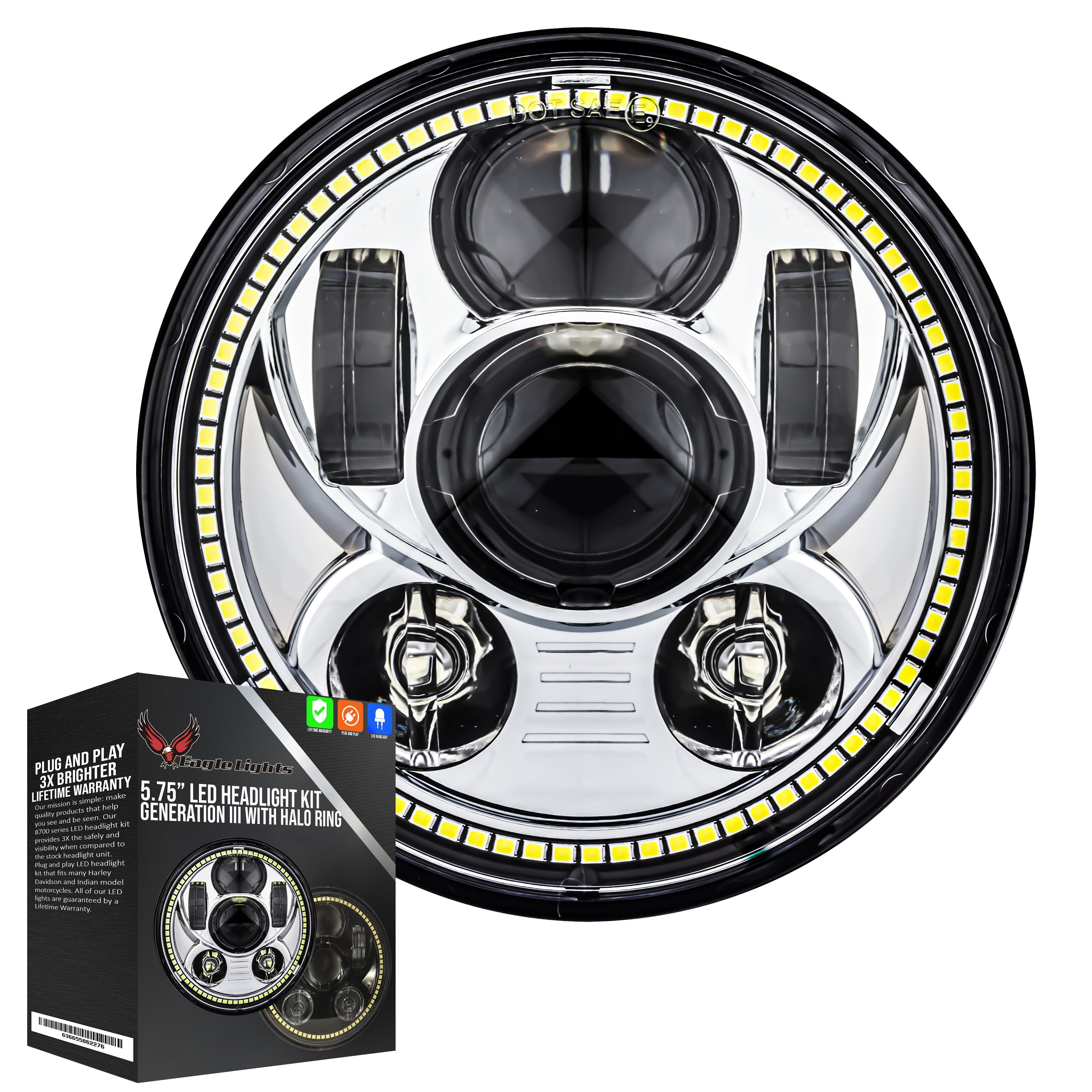 Eagle Lights 5 3/4 Inch LED Headlight with Halo Ring for 2010-Present Honda Fury, Sabre, Stateline & Interstate VT1300 Motorcycles - High Visibility for Night Riding and Custom Bike Upgrades