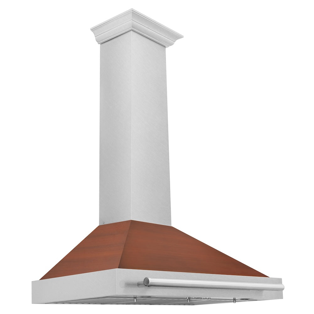 ZLINE 36 Inch Convertible Wall Mount Range Hood - Satin Stainless Steel with Copper Shell & Stainless Steel Handle (KB4SNX C 36) | Powerful Kitchen Ventilation for Cooking, Grilling & Baking