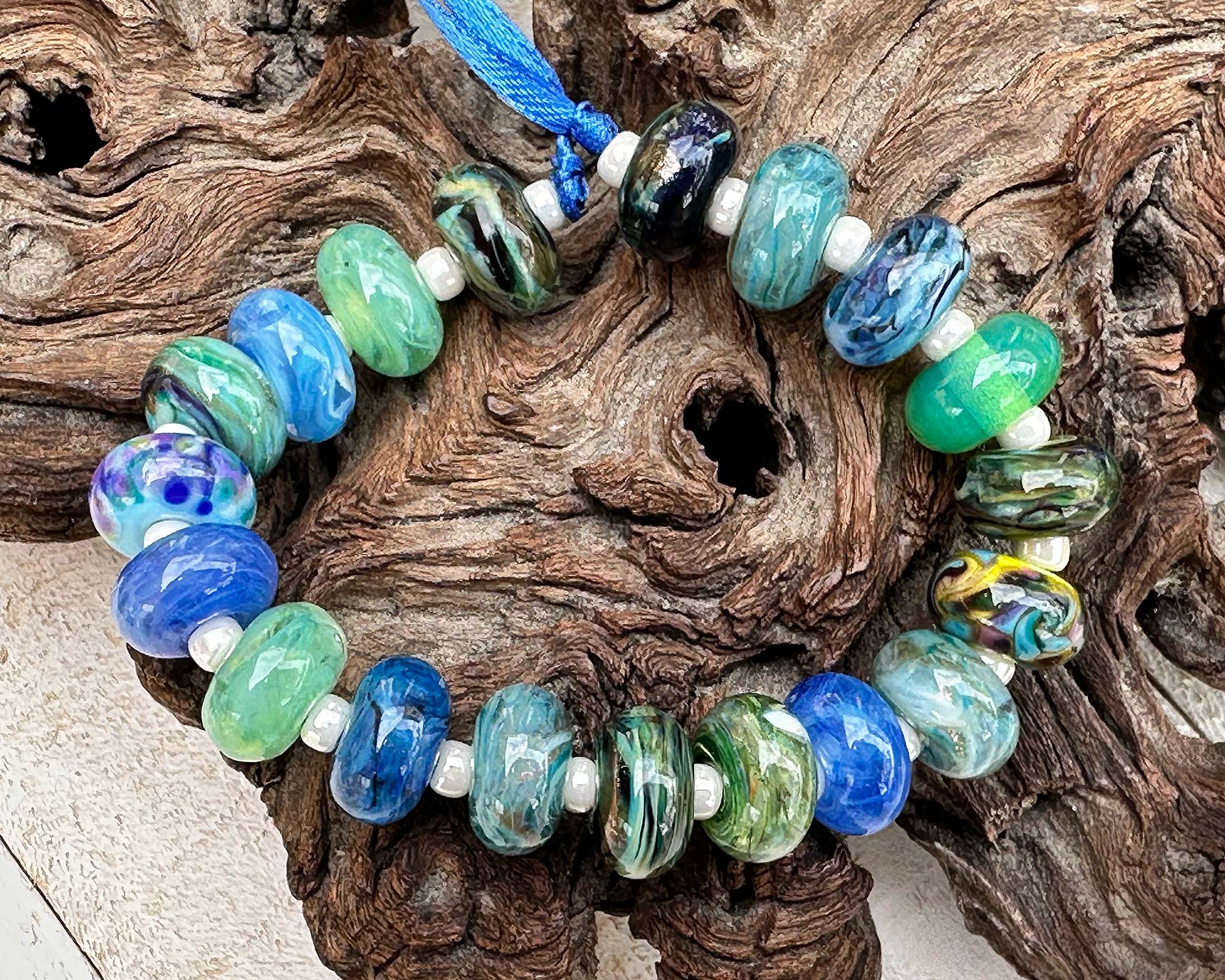 19pcs Blue Green Handmade Lampwork Glass Beads for Jewelry Making - DIY Necklace, Bracelet & Craft Projects - Orphan Beads Set SRA