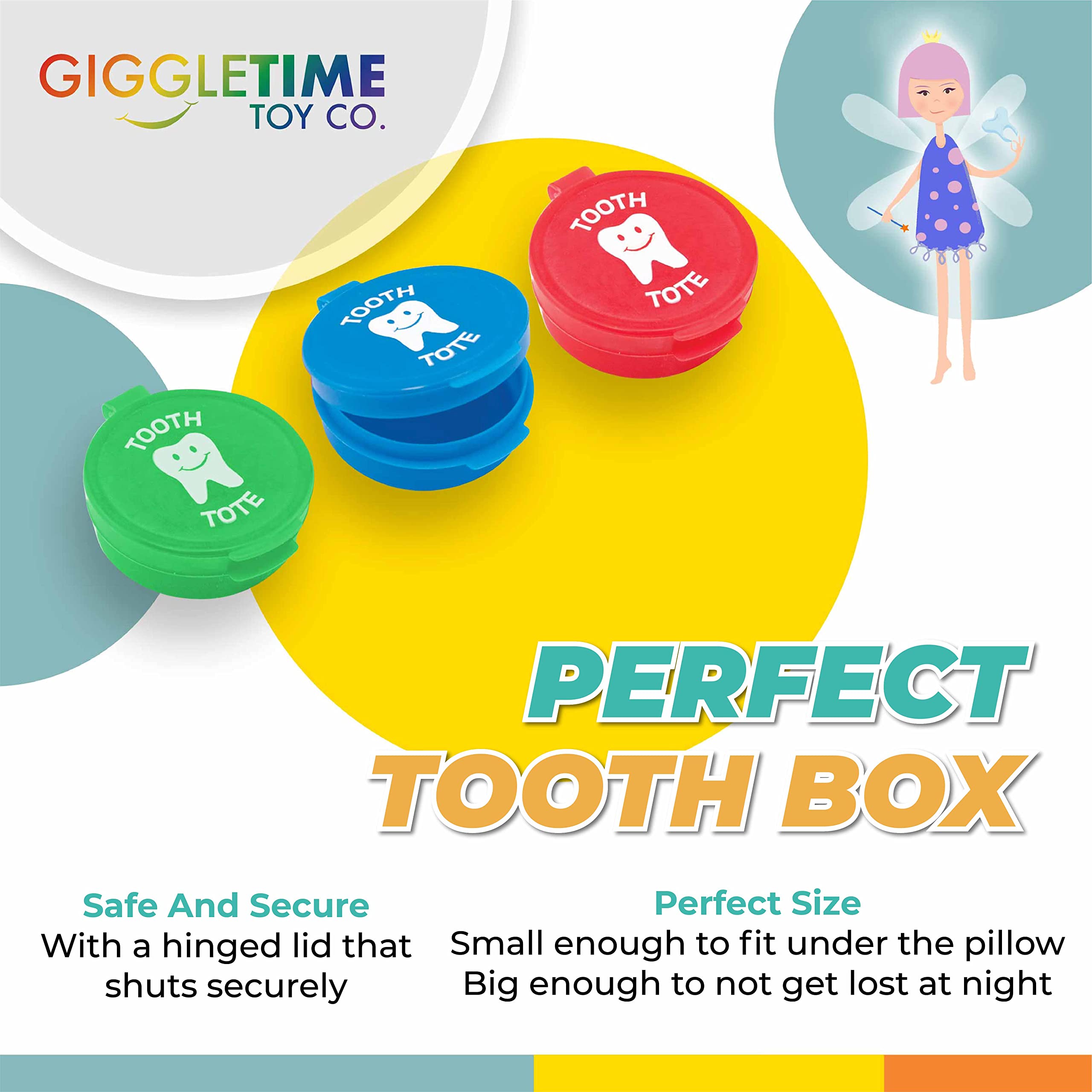 Colorful 1.5 Inch Round Baby Tooth Holder - 36 Pcs Tooth Fairy Kit for Kids, School Tooth Containers, Dental Bags, Piñata Stuffers & Classroom Prizes - Perfect for First Tooth Keepsake, Fairy Visits & School Rewards