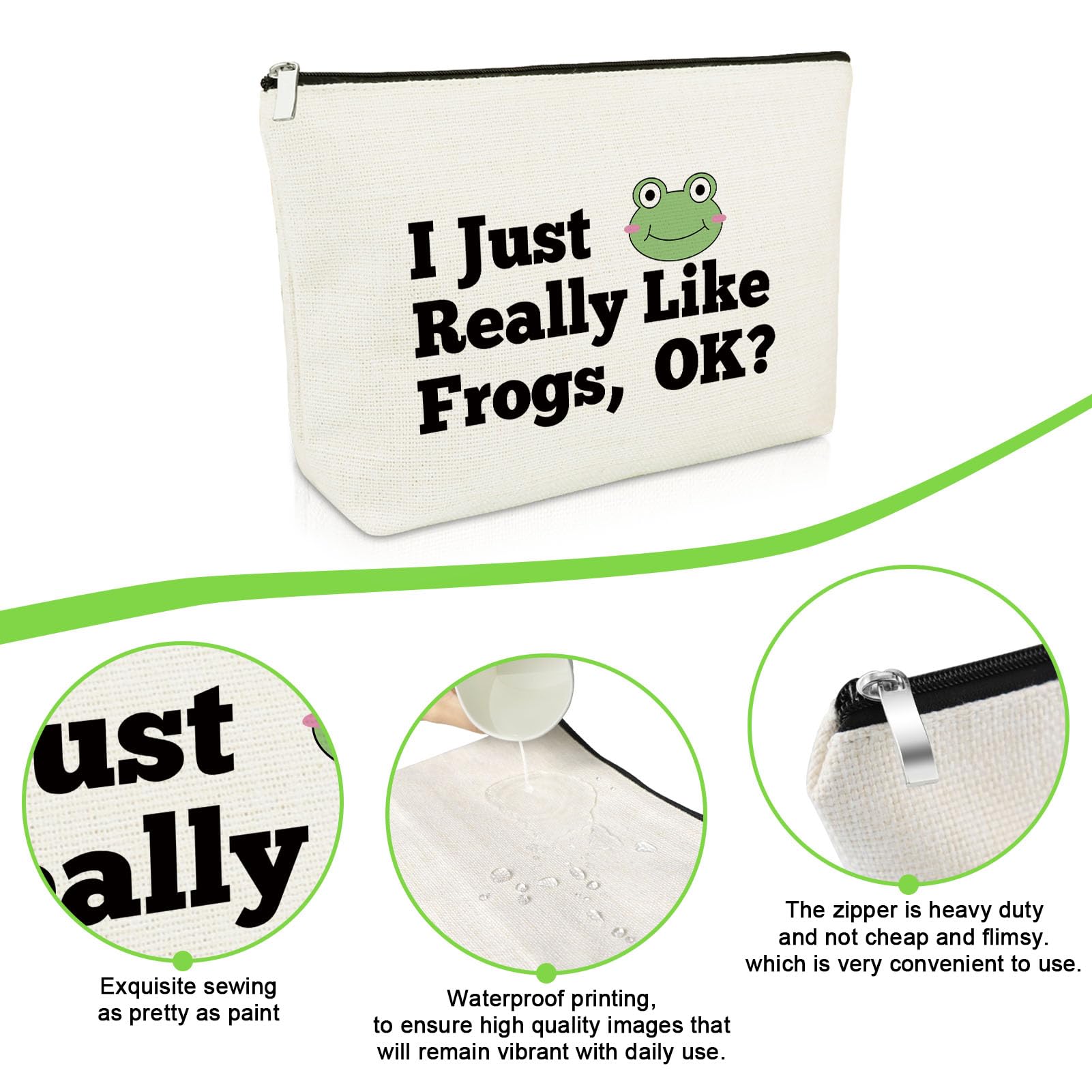 Cute Frog Makeup Bag for Women - Waterproof Cosmetic Pouch Travel Organizer | Perfect Frog Lover Gift for Girls, Friends Birthday & Graduation | Animal Themed Gift Idea for Travel, Gym & Daily Use