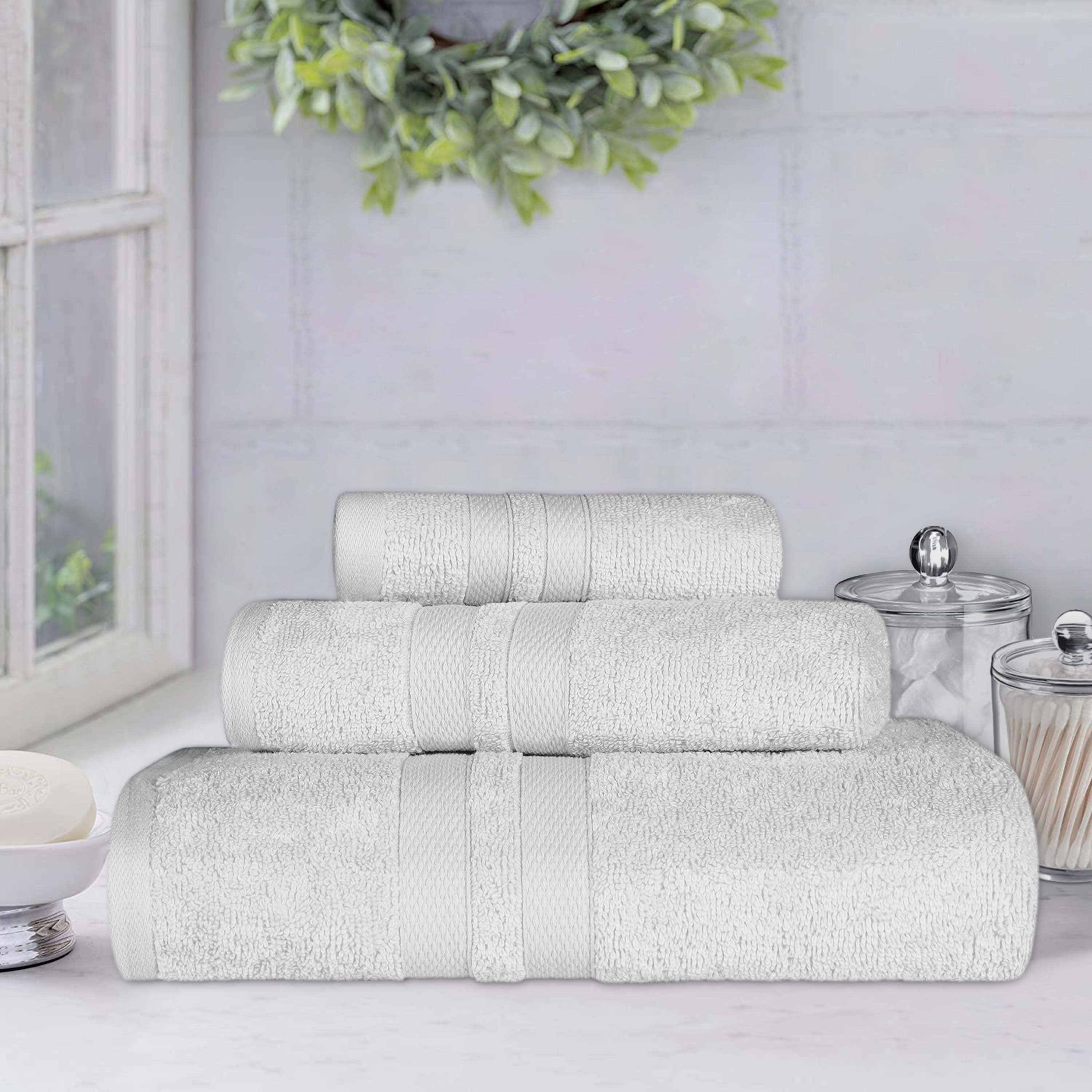 Ultra Soft Cotton Absorbent Bath Towel Set - 3 Piece Solid Color Towels for Bathroom, Spa, Gym & Beach | Quick Drying & Highly Absorbent