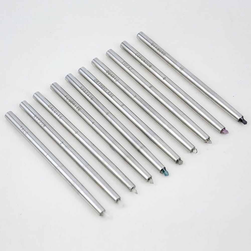 Mohs Hardness Test Kit - 10 Pack Scratch Tester Pens (1-10 Scale) with Storage Box - Gemstone & Mineral Identification Tool for Jewelry Making, Geology Field Work & Industrial Quality Control