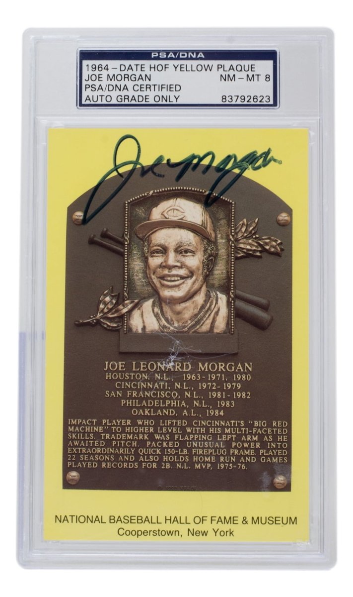 Joe Morgan Autographed Houston Astros Hall of Fame Plaque Postcard - PSA/DNA Certified NM-MT 8 - Perfect for Baseball Memorabilia Collections & Sports Fan Gifts
