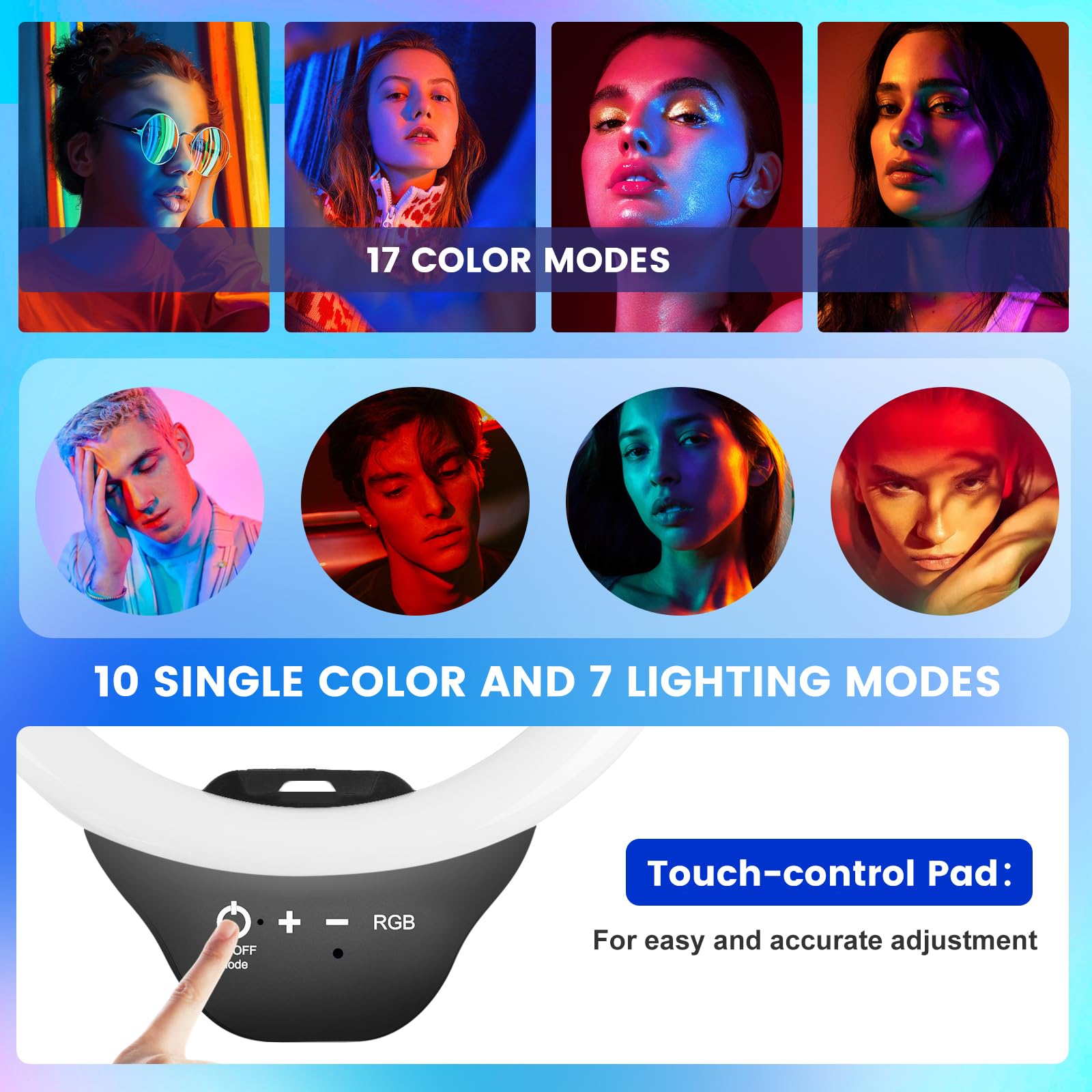 Sensyne 10'' RGB LED Ring Light with 50'' Adjustable Tripod Stand & Phone Holder - Perfect for Live Streaming, Makeup Tutorials, YouTube Videos, TikTok Content Creation - Compatible with iPhone, Android & All Smartphones - Ideal for Home Studio, Beauty Room & Social Media Influencers
