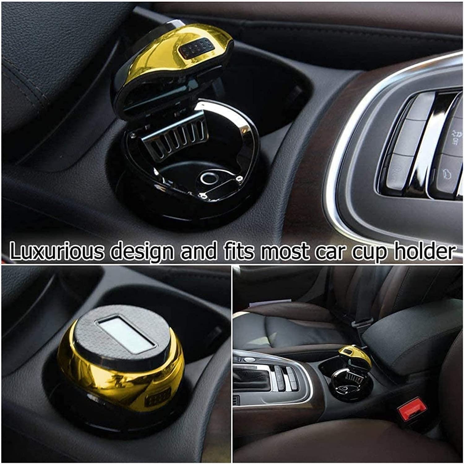 Premium Detachable Car Ashtray with Lighter Set - Blue LED Light Indicator & Lid for Smoke-Free Vehicles | Ideal for Car, Home, Office & Travel Use (Color: Black)
