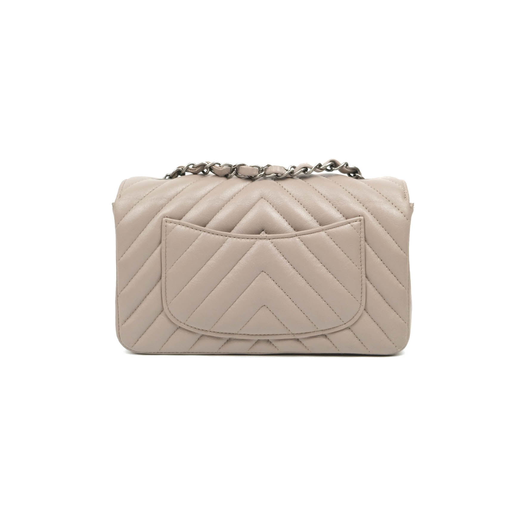 Chanel Chevron Mini Rectangular Flap Bag in Taupe Grey Calfskin with Ruthenium Hardware - 18B Collection | Luxury Crossbody Purse for Women, Perfect for Date Night & Special Occasions
