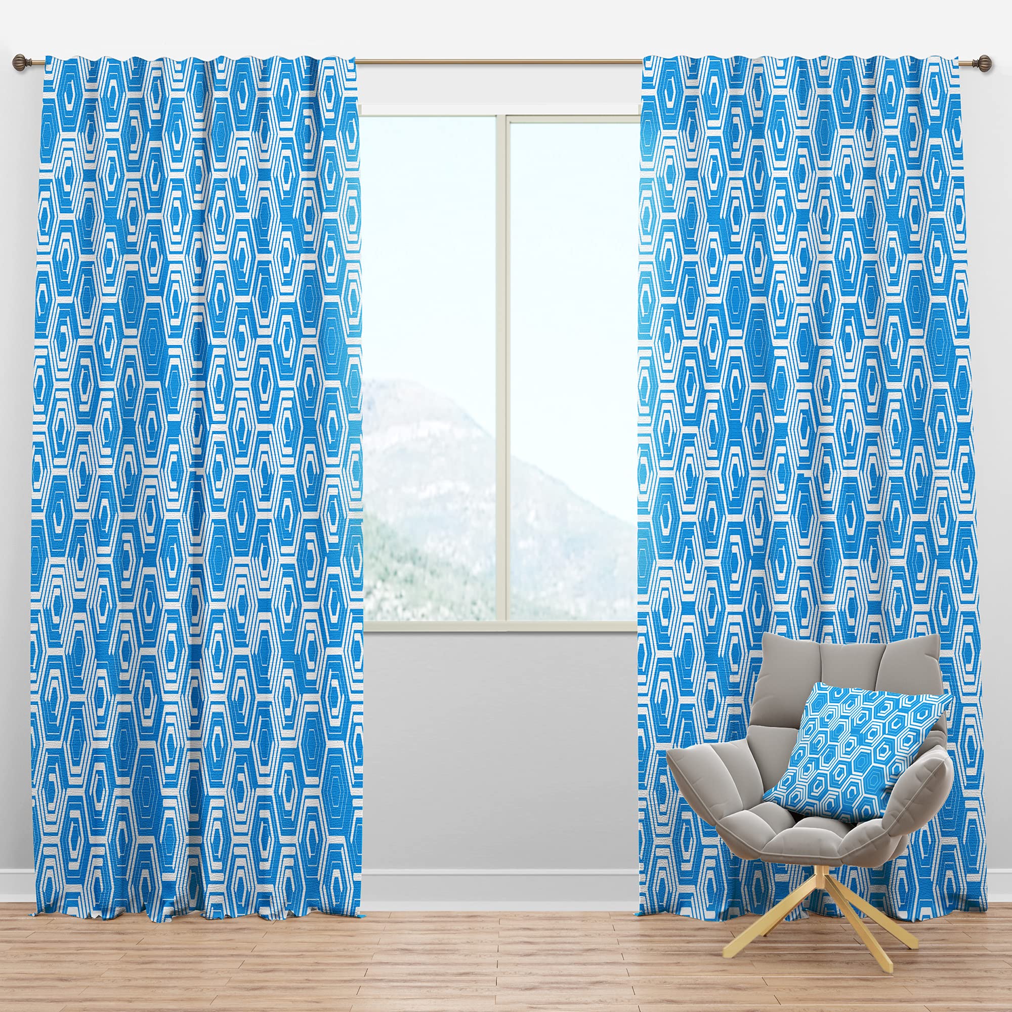 Retro Hexagon Pattern Blackout Curtains - Thermal Insulated Single Panel (52x120 inches) for Bedroom & Living Room - Noise Reducing & Energy Saving Window Drapes for Better Sleep & Home Decor