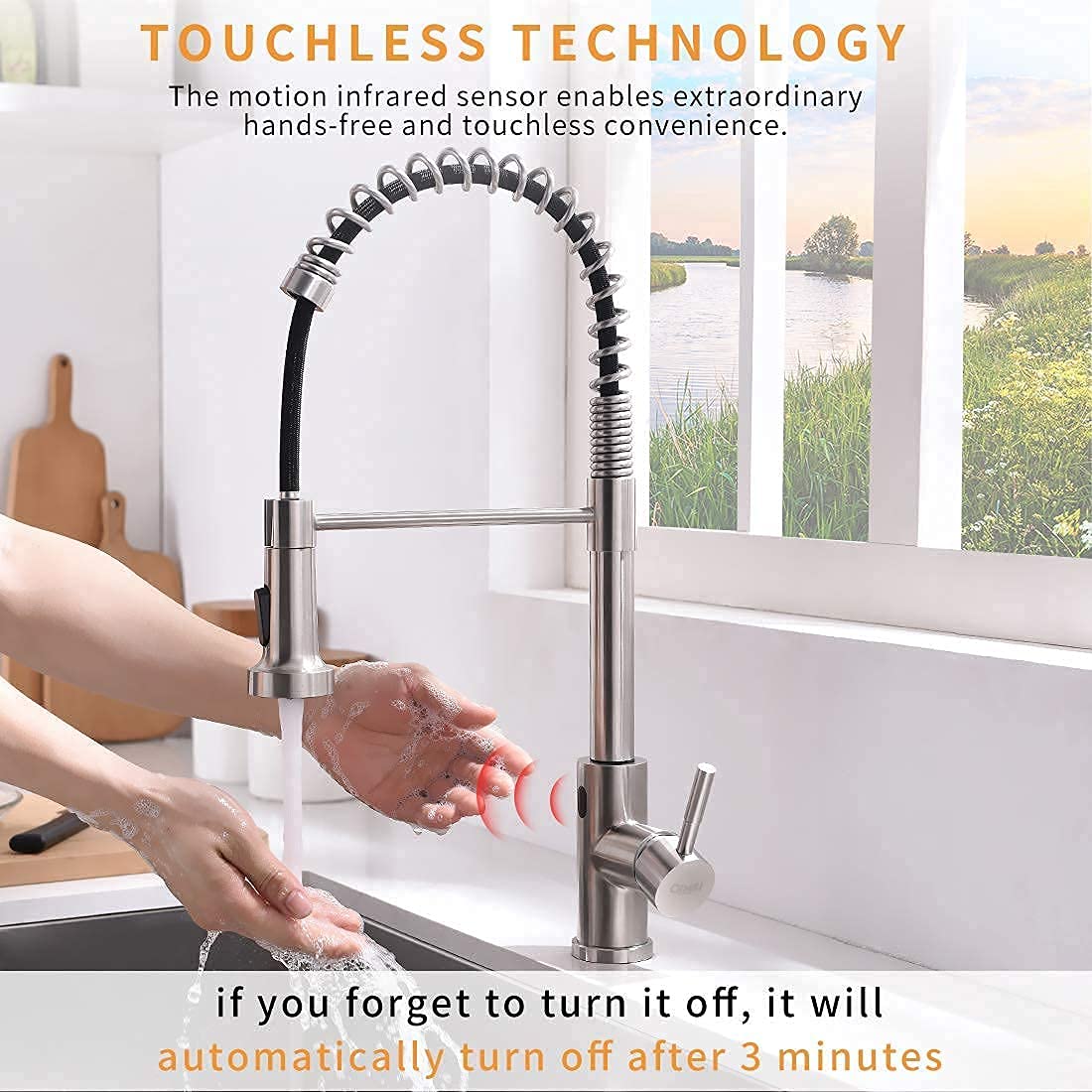 GIMILI Touchless Spring Kitchen Faucet with Soap Dispenser - Brushed Nickel Finish, Hands-Free Sensor Faucet for Modern Kitchens | Perfect for Cooking, Washing Dishes & Hygienic Food Prep