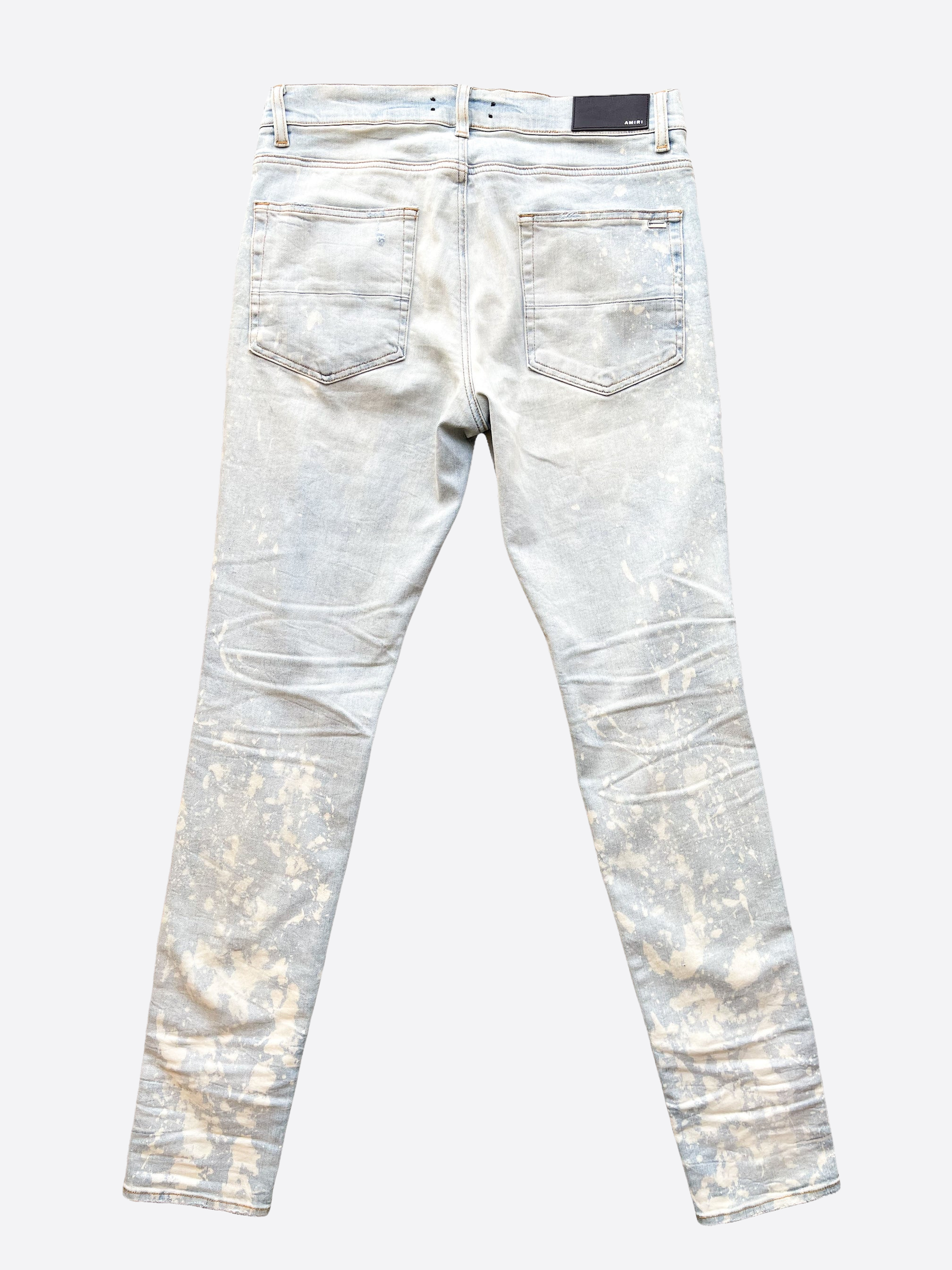 Amiri Distressed Bleach Splatter Denim Jeans for Men - Vintage Washed Slim Fit Ripped Designer Jeans - Perfect for Streetwear & Casual Outfits