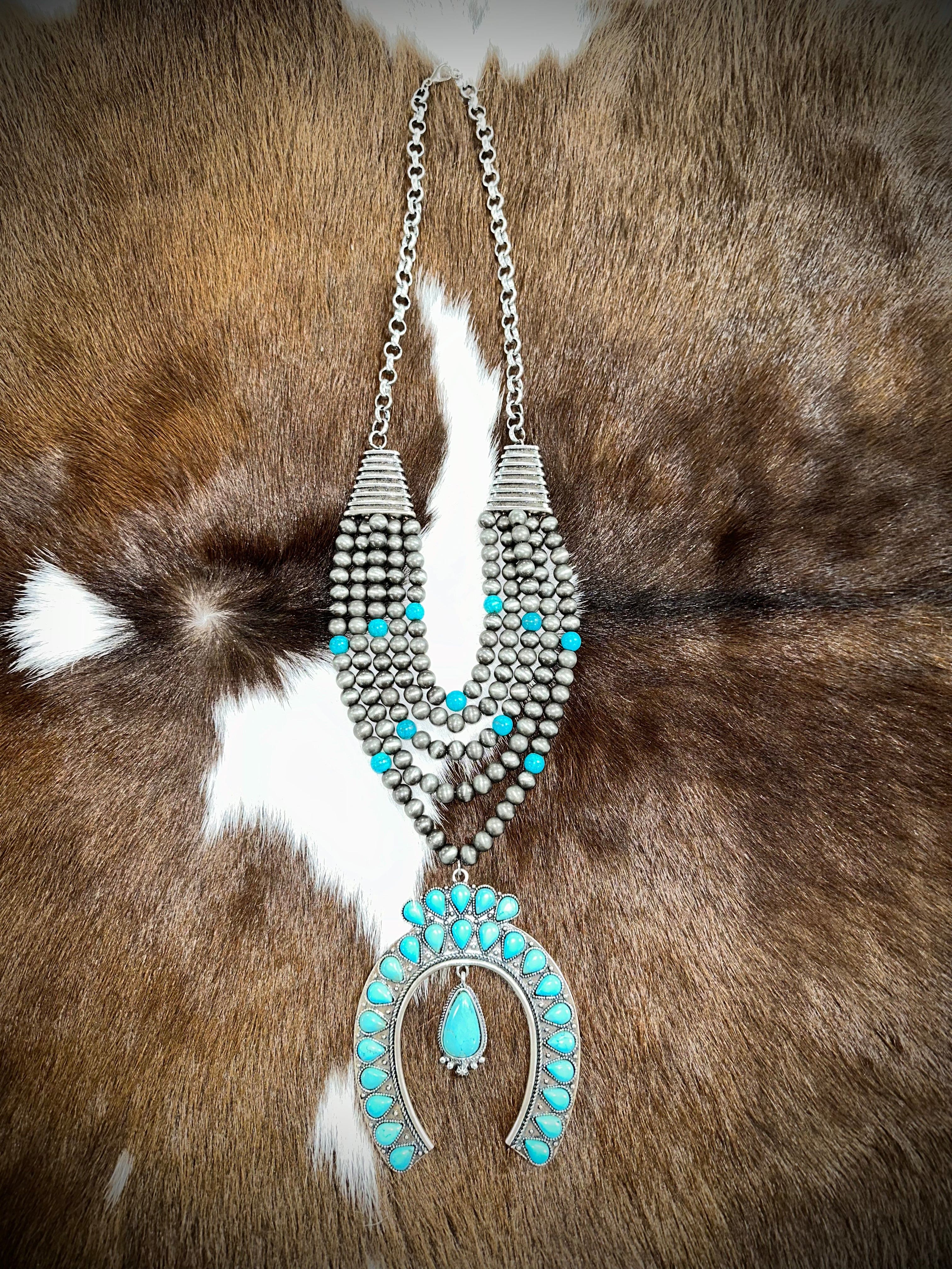 Multi-Layer Beaded Turquoise Western Necklace for Women - Boho Chic Jewelry for Casual Wear, Festivals & Cowgirl Style