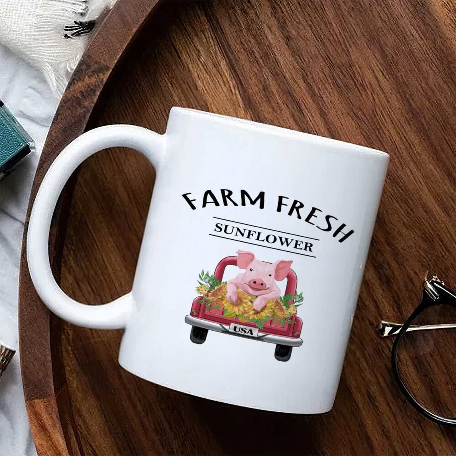 11oz White Ceramic Coffee Mug with Truck, Farm Animals & Flowers Design - Motivational & Inspirational Gift for Women - Perfect for Birthday, Office, or Home Use - Glossy Finish & Durable