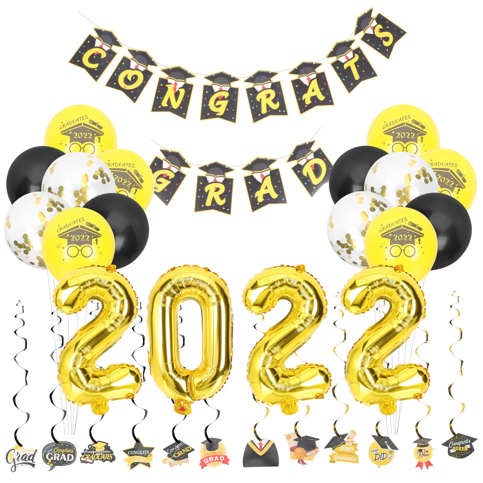 LUOZZY Graduation Latex Balloon Set - Creative Graduation Banner & Hanging Swirl Decorations for Graduation Party Supplies | Perfect for Graduation Ceremonies, School Parties & Photo Backdrops