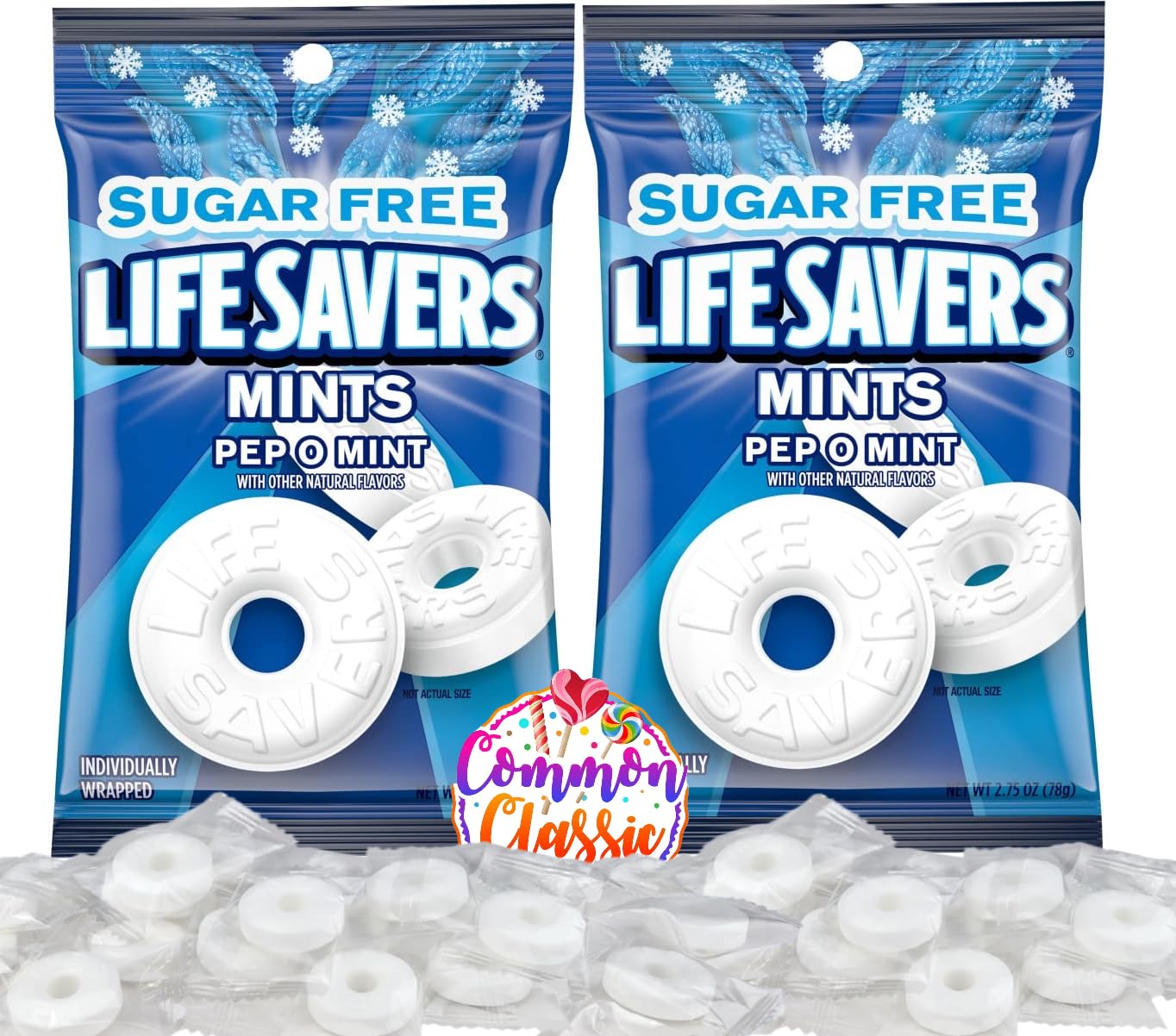 Sugar Free Life Savers Mints - Pep O Mint Flavor | 2-Pack (2.75oz Each) | Refreshing Hard Candy for Fresh Breath | Perfect for Holidays, Travel, Office & After Meals | Distributed by Common Classic Candy Company