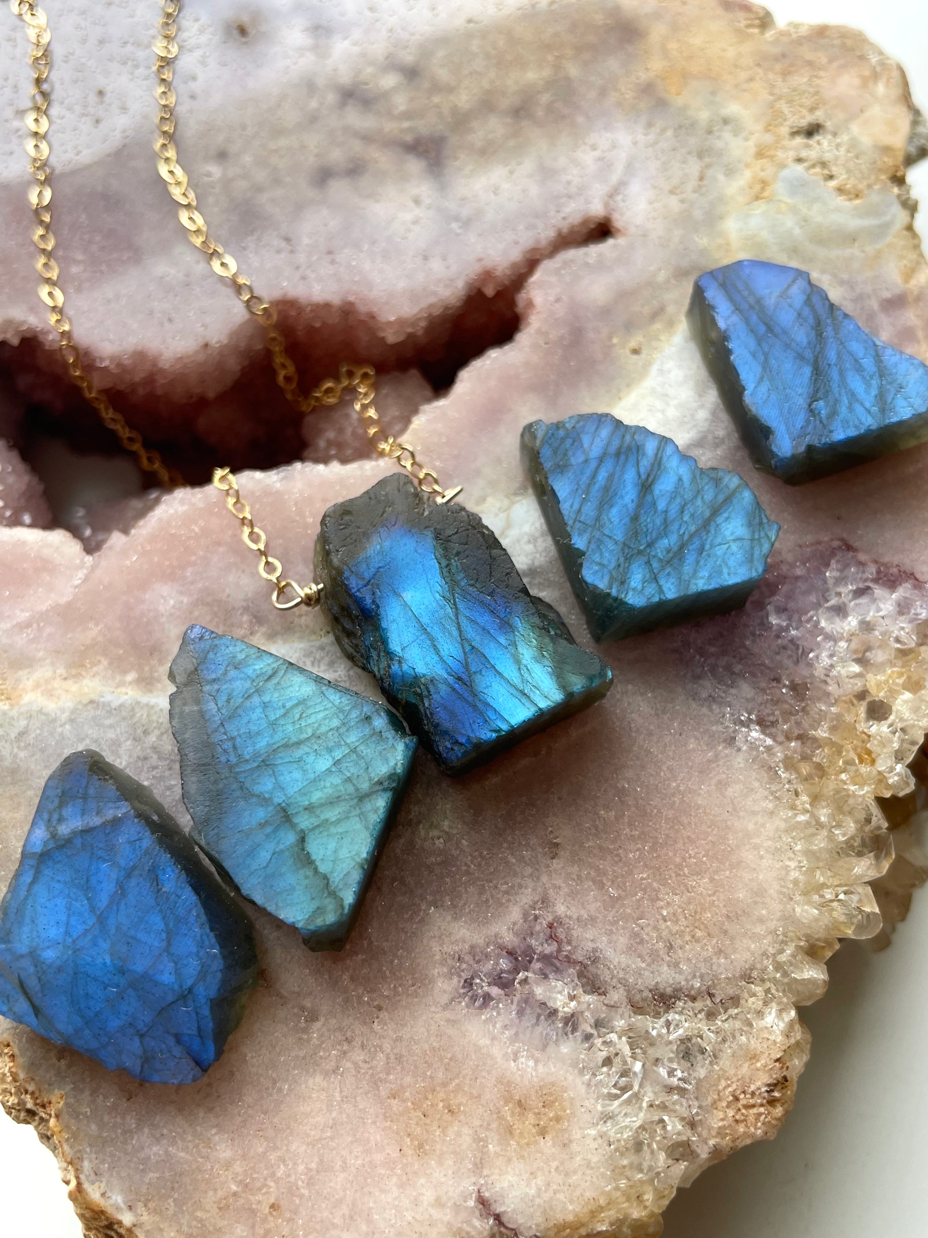 Chunky Raw Labradorite Necklace – Handmade Gemstone Jewelry for Women | Boho Chic Accessory for Spiritual Healing & Everyday Wear
