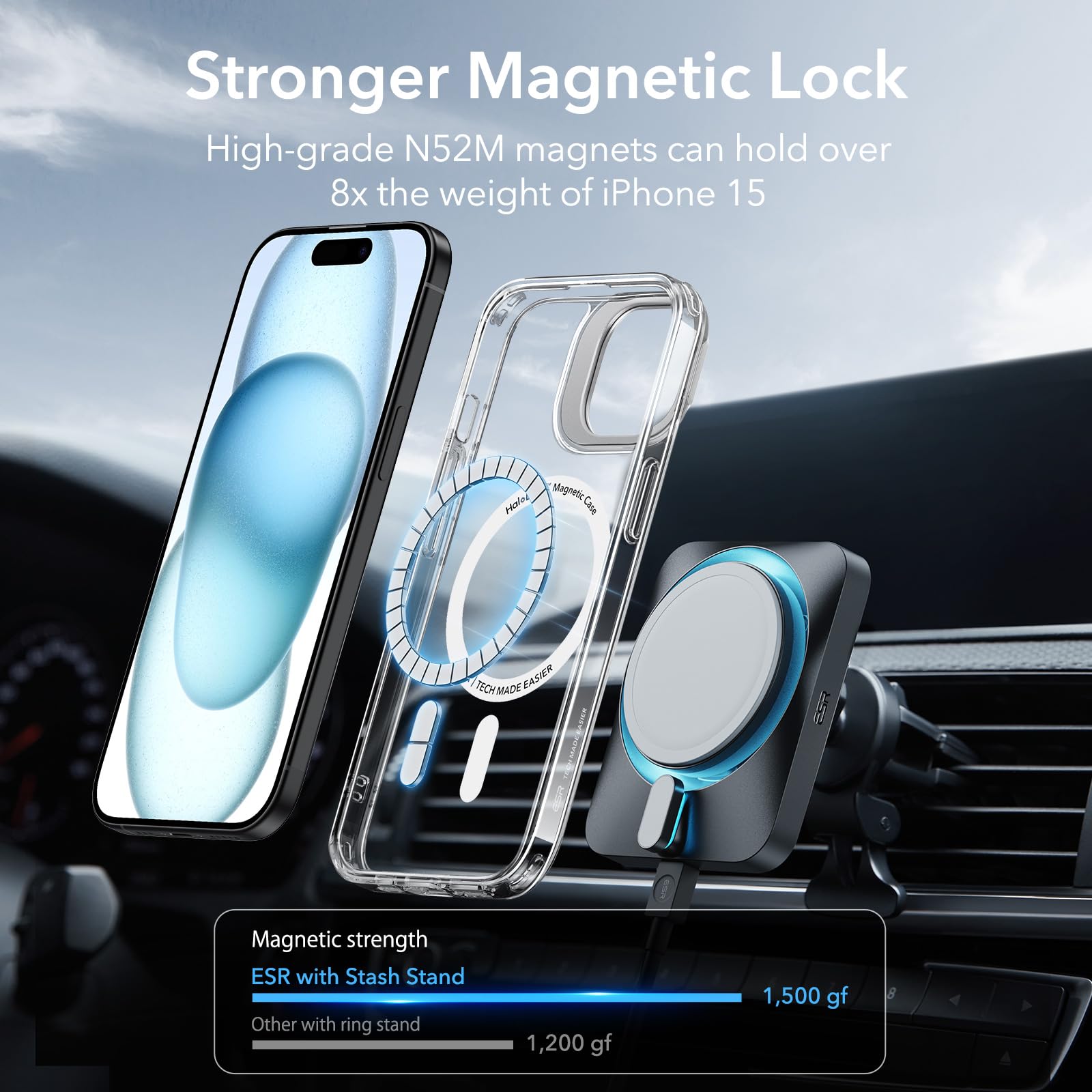 ESR for iPhone 15 Case with MagSafe - Military-Grade Protection, Built-in Stand & Scratch-Resistant Clear Back Cover | Perfect for Work, Travel & Everyday Use