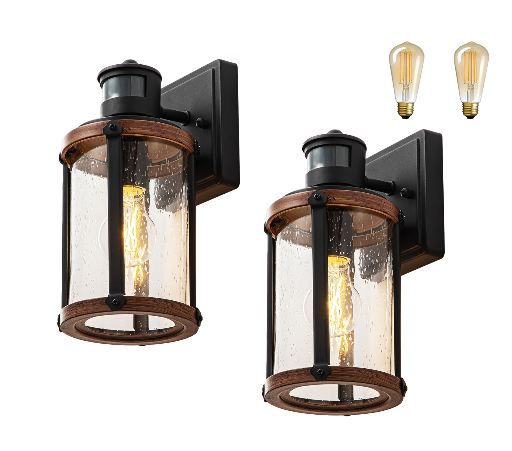 Outdoor Wall Lights with Motion Sensor - 3 Modes Dusk to Dawn Exterior Lighting Fixtures, Black Waterproof Porch Lights for Garage, Patio, Garden (2-Pack with Bulbs Included) - Perfect for Home Security & Nighttime Illumination