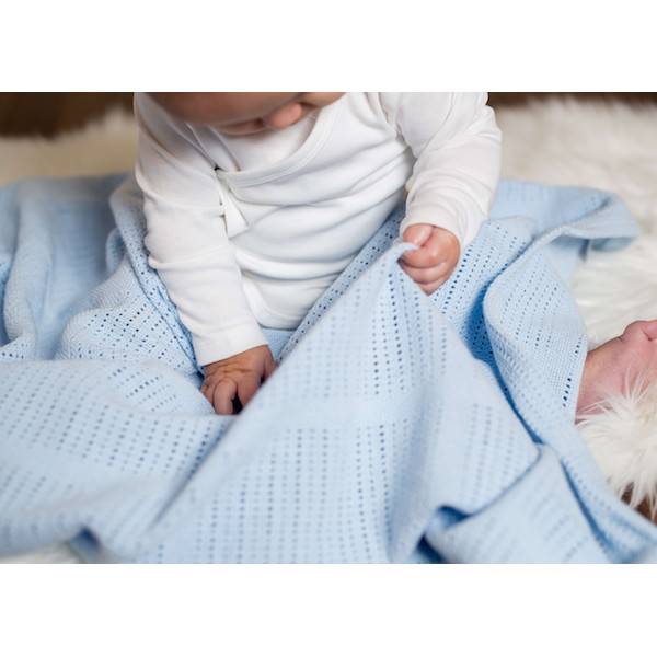 Lulujo Baby Cellular Breathable Blanket - Soft Blue Stroller & Nursery Blanket for Newborns, Infants & Toddlers - Lightweight & Airy for Safe Sleep & Comfort