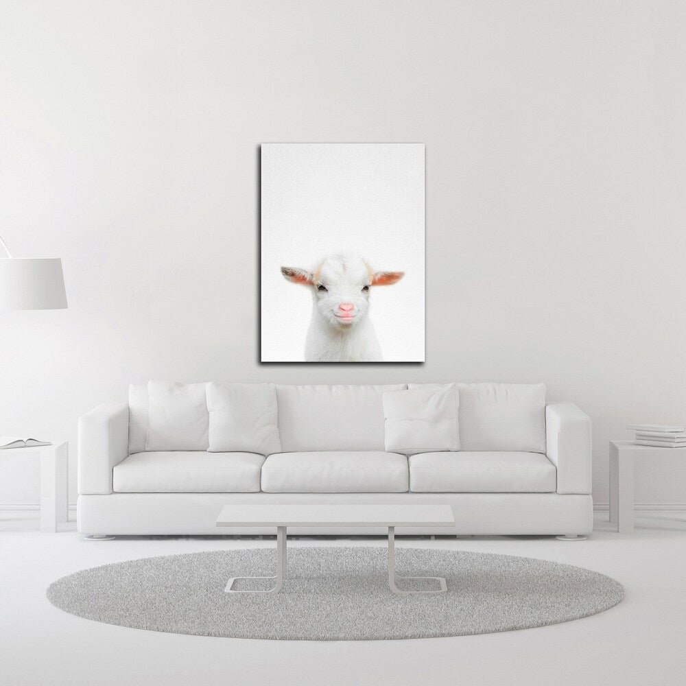 Baby Goat Wall Art by Tai Prints - Handmade Canvas Painting for Nursery Decor, Kids Room & Farmhouse Style - Ready to Hang Picture for Home Decoration