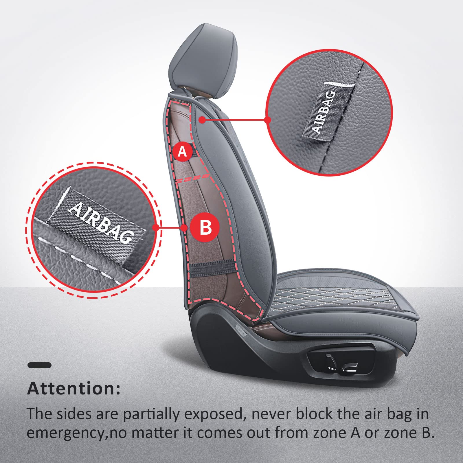 MIROZO 2PCS Waterproof Faux Leather Front Car Seat Covers - Universal Fit for Most Sedans, SUVs & Pickup Trucks (Grey) - Protect & Upgrade Your Vehicle Interior
