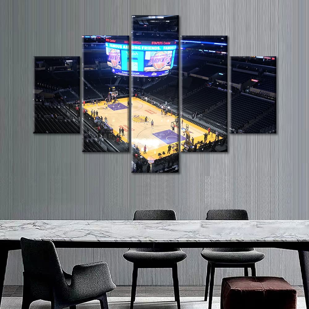 Los Angeles Lakers Basketball Stadium Wall Art - 5 Piece Canvas Print Poster Set | Staples Center Sports Decor | Framed Picture for Boys Bedroom & Man Cave | 60