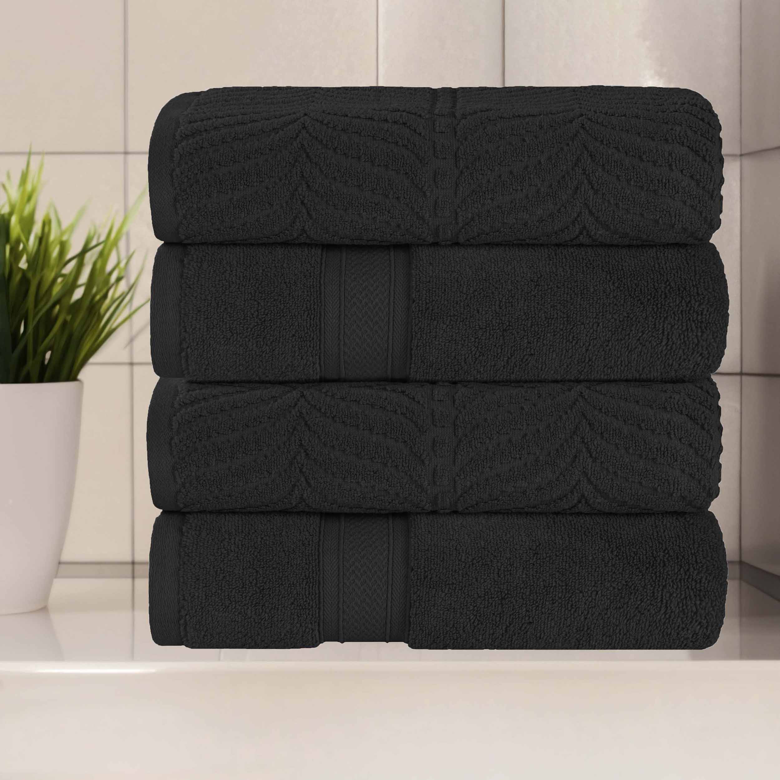 Premium 100% Zero Twist Cotton Bath Towel Set of 4 - Ultra Soft & Absorbent Solid & Jacquard Chevron Design - Luxury Spa, Bathroom & Beach Essentials