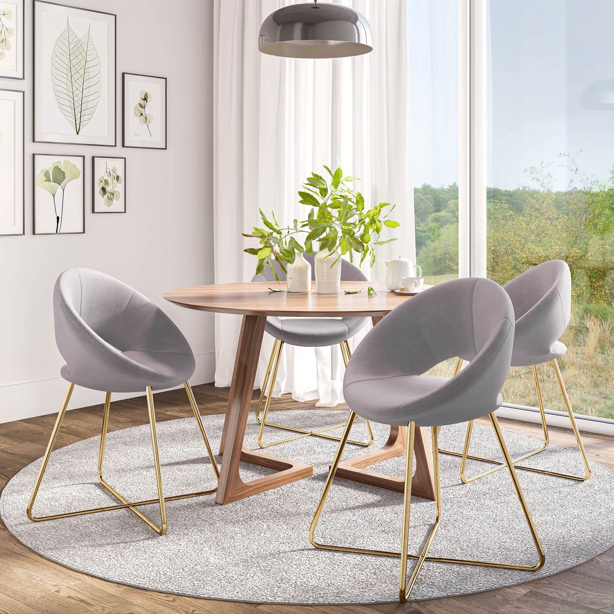 BELLEZE 2-Piece Velvet Modern Accent Chair Set - Upholstered Makeup Vanity Chair & Living Room Armchair with Golden Metal Legs, Comfy Dining & Leisure Seating - Ezra (Grey) | Perfect for Bedroom Dressing Tables, Living Room Decor & Dining Areas