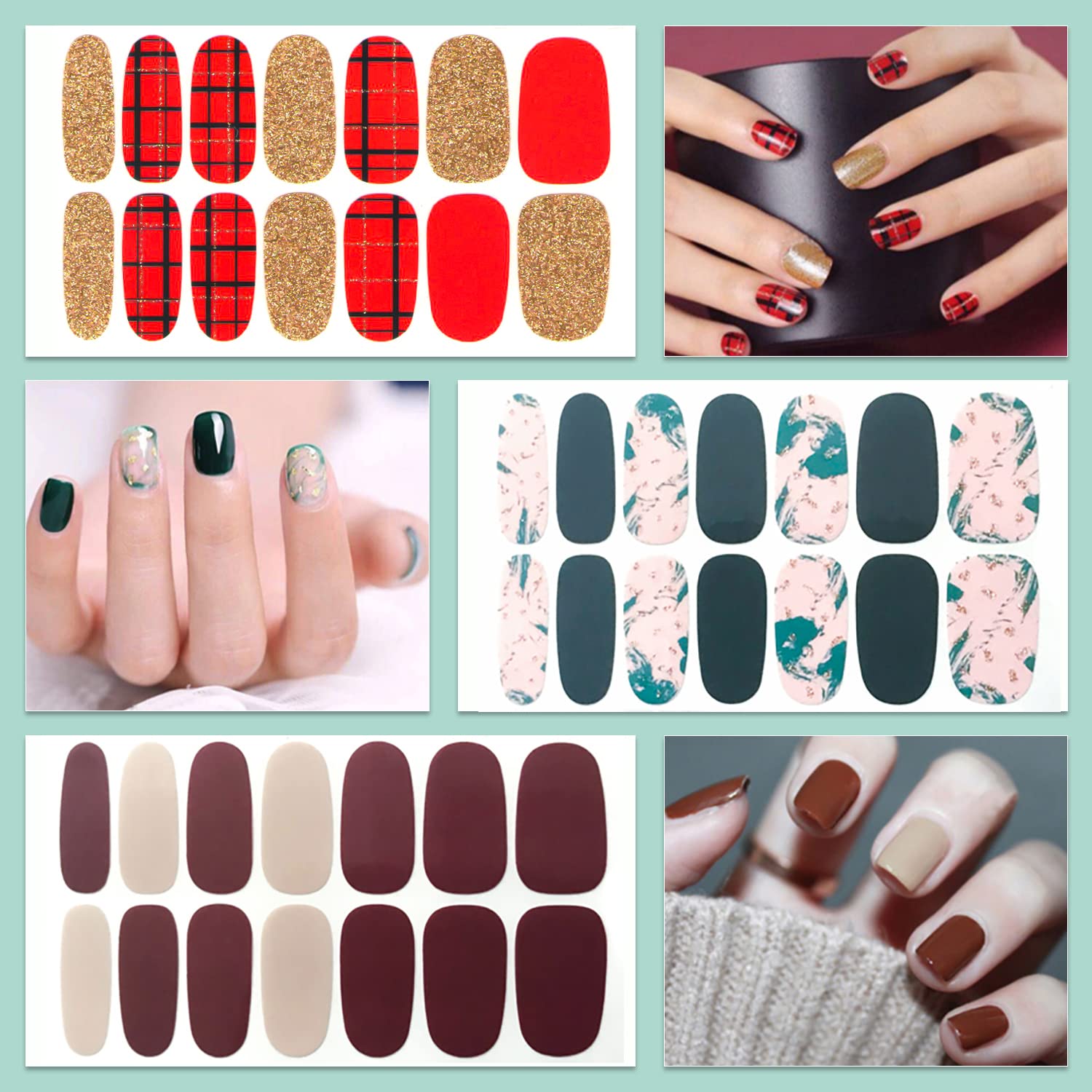 WOKOTO 20 Sheets Solid & Gradient Nail Wraps - Self-Adhesive Nail Polish Stickers for Women | Classic Nail Strips, Peel & Stick Gel Nail Art | Perfect for Home Manicures, Parties & Gifts