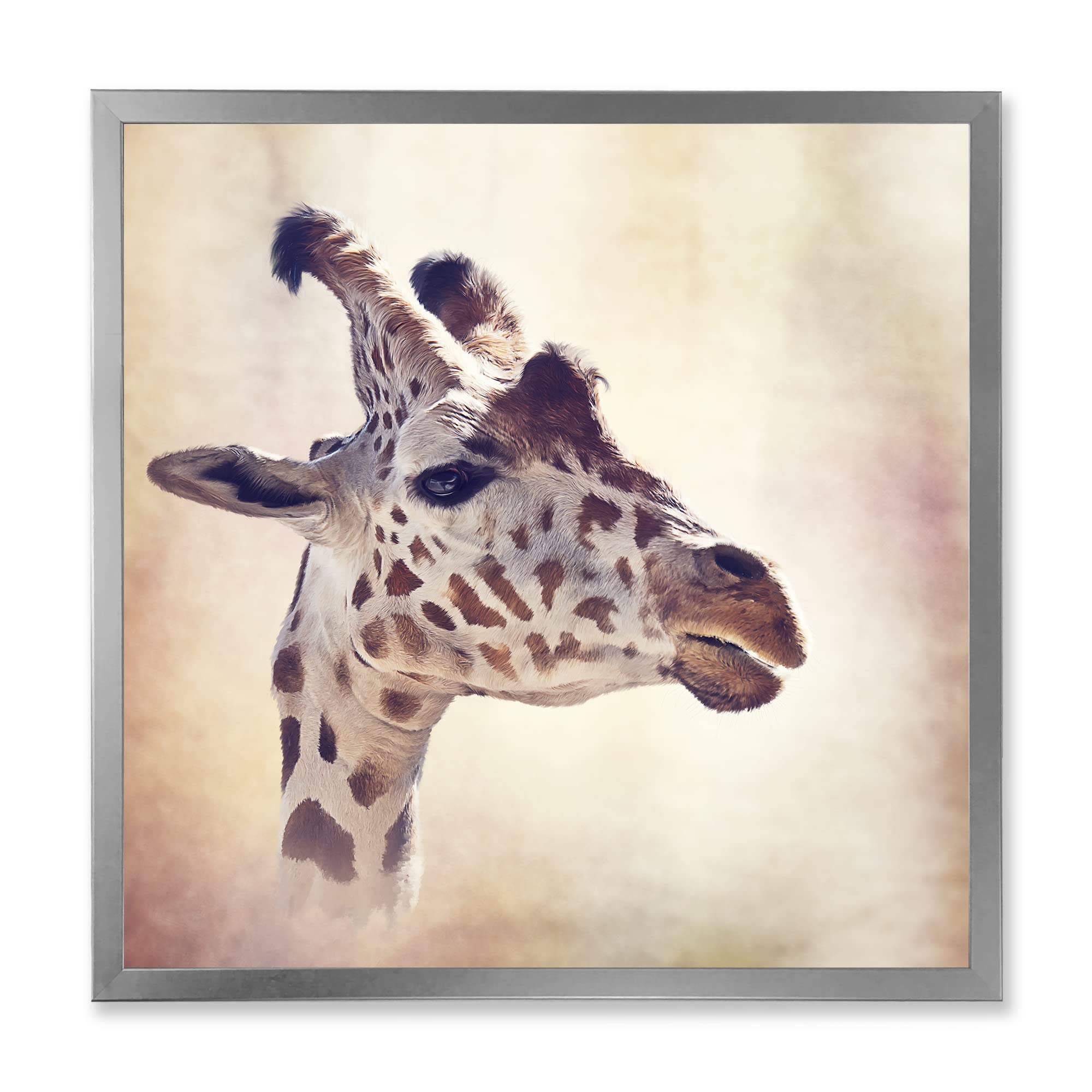 Farmhouse Framed Wall Art - Portrait of A Giraffe III - Handmade Canvas Painting for Living Room, Bedroom & Nursery Decor