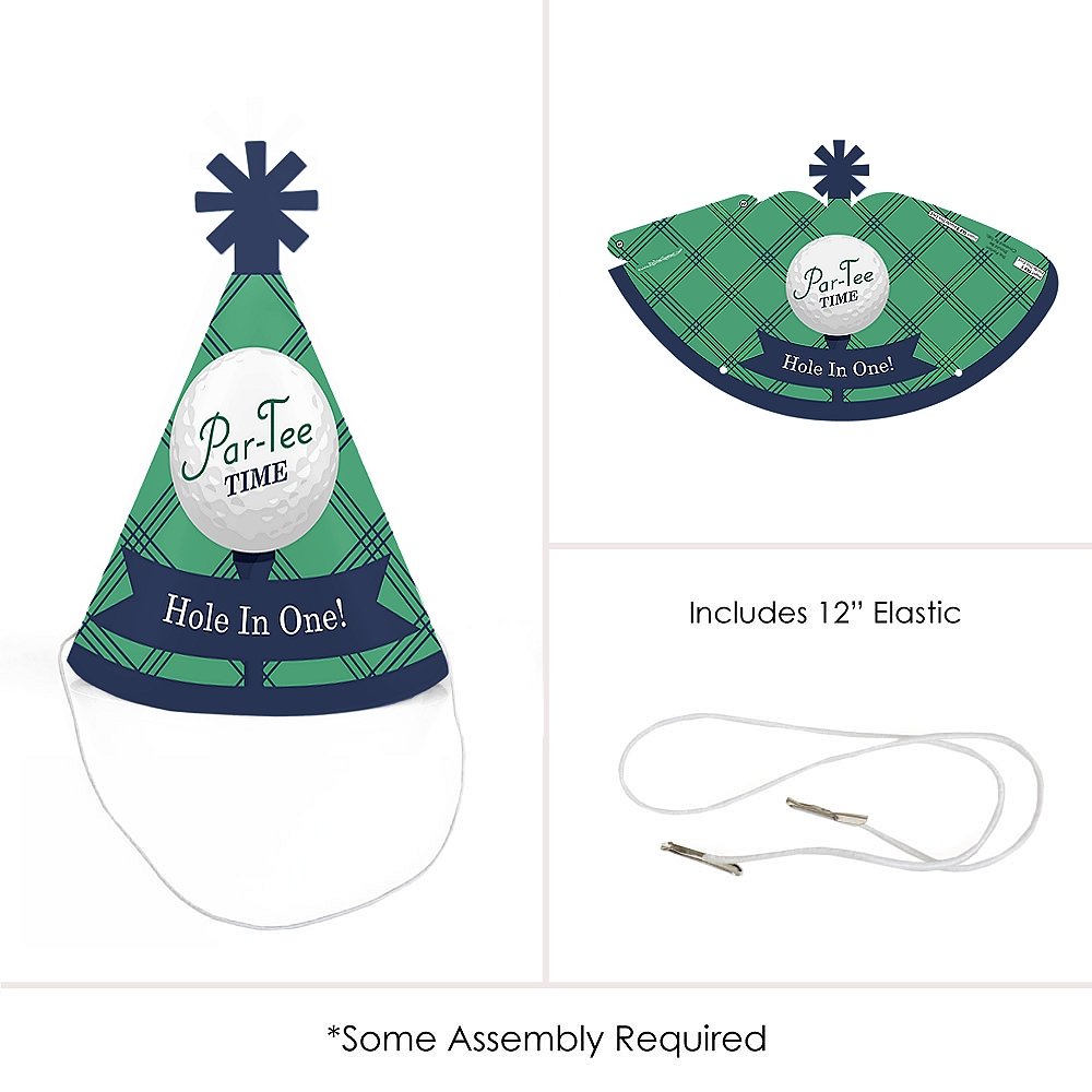 Big Dot of Happiness Par-Tee Time Golf Mini Cone Party Hats - Set of 8 Small Birthday or Retirement Celebration Hats for Golf Themed Parties & Events