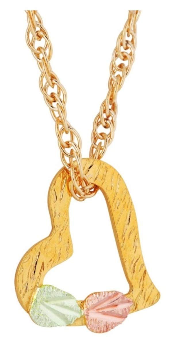 10K Yellow Gold, 12K Rose & Green Gold Slanting Heart Black Hills Gold Pendant Necklace for Women - Elegant Valentine's Day Gift, Anniversary Jewelry, Romantic Everyday Wear