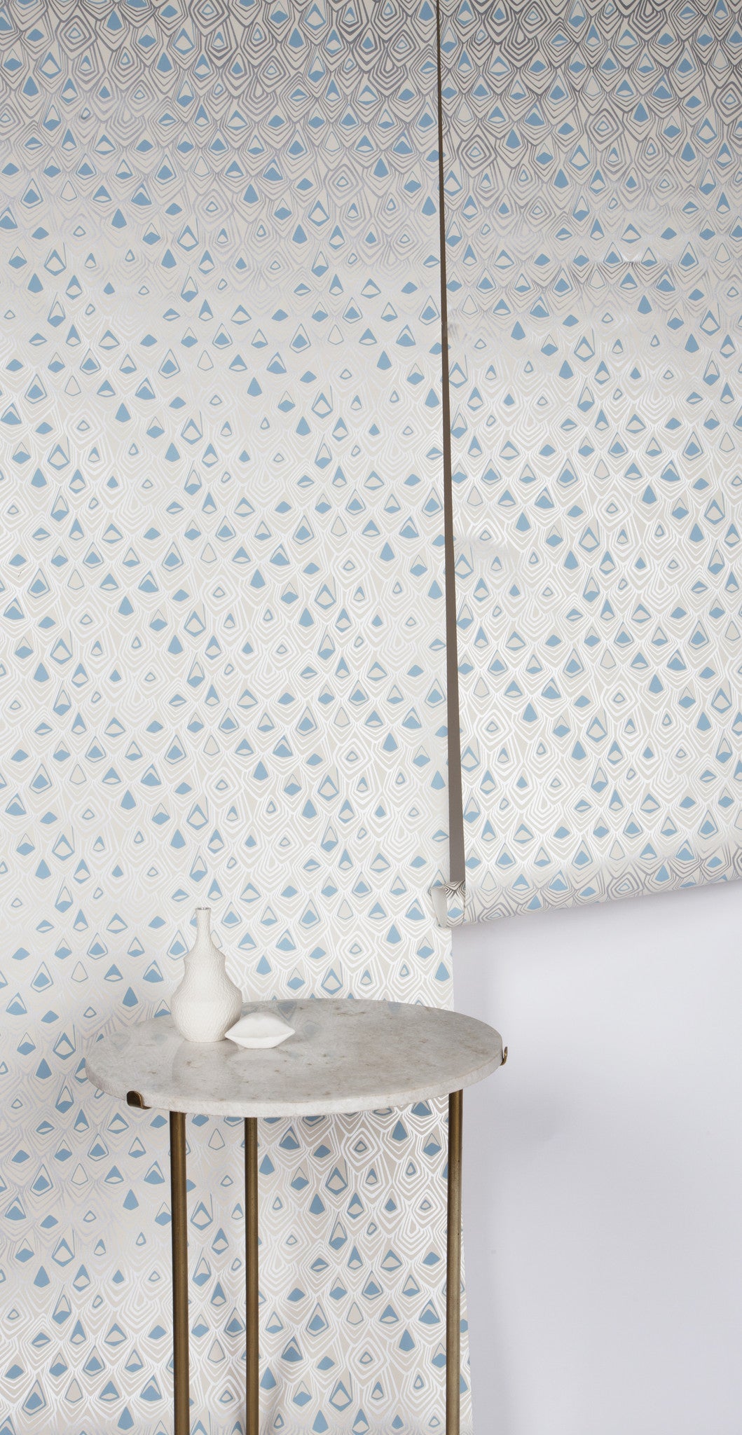 Boho Diamond Wallpaper - Metallic Silver & Fairy Blue on Off White | Peel & Stick Removable Wallpaper for Bedroom, Living Room, Nursery Decor