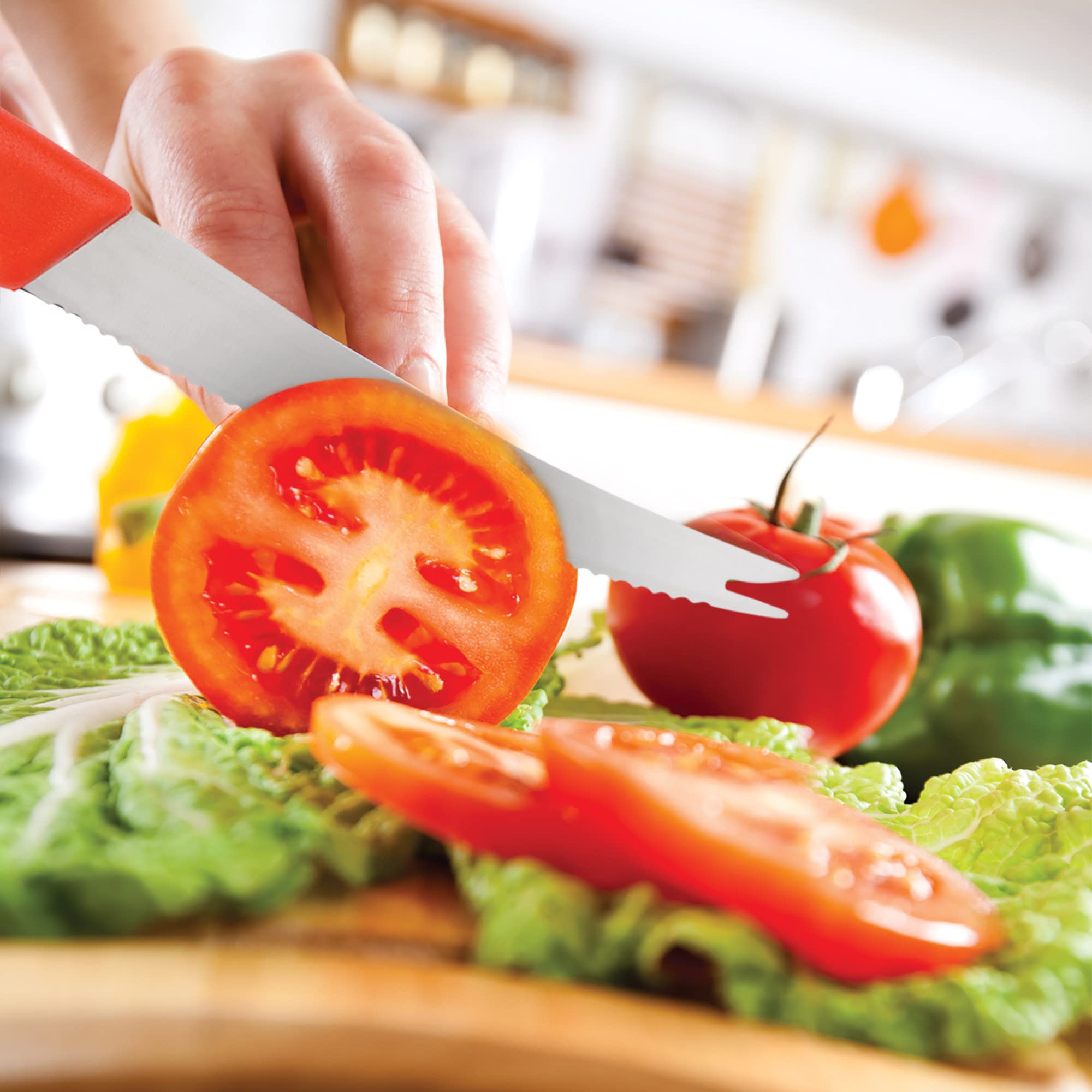 HIC Kitchen Serrated Tomato Knife - Sharp German Stainless Steel Blade for Slicing Tomatoes, Bread & Soft Fruits - Perfect for Home Cooking, Picnics & BBQ Prep