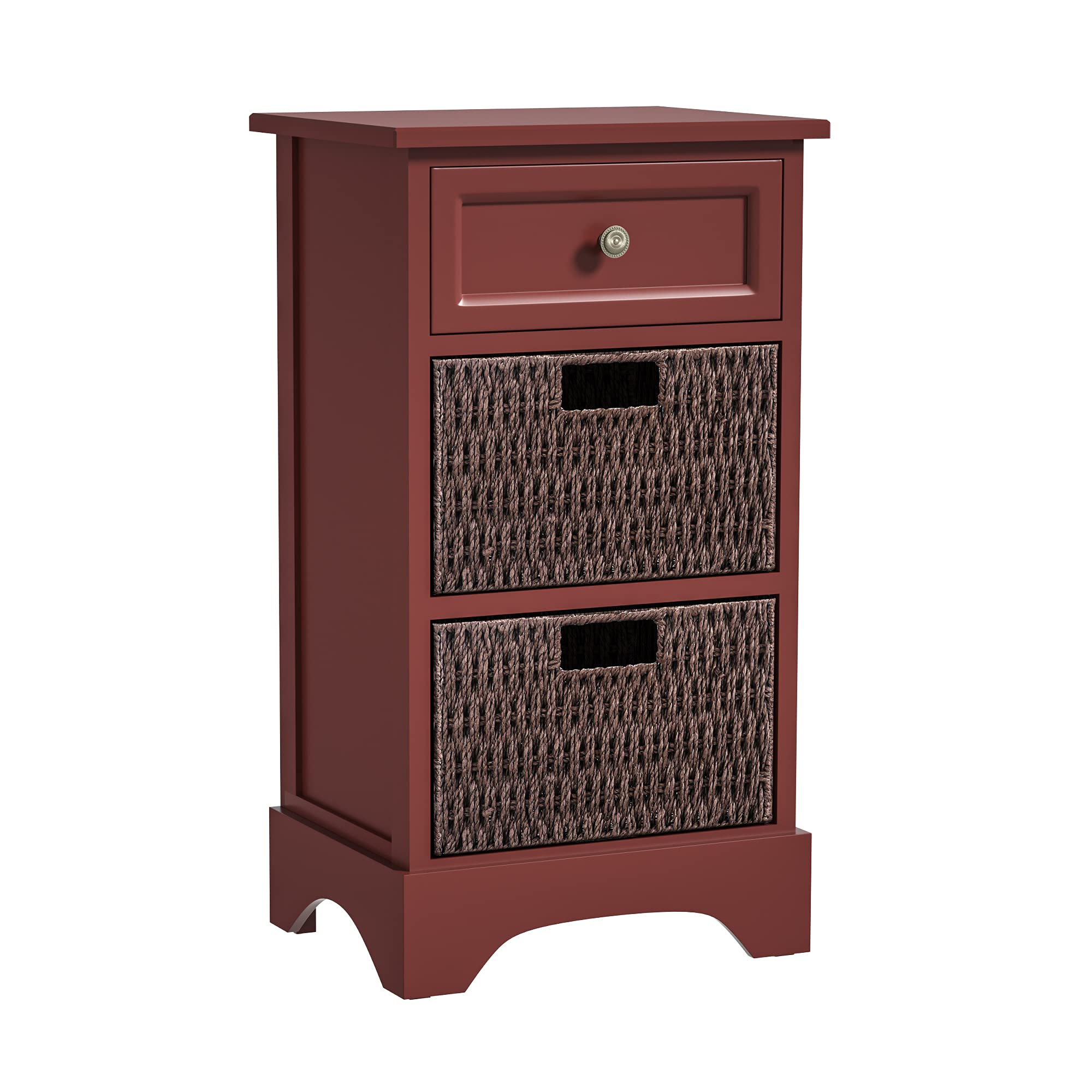 Red Small Storage Cabinet with 1 Drawer & 2 Baskets - Multi-Purpose End Table & Accent Cabinet for Kitchen, Dining Room, Entryway & Bedroom Organization | Perfect for Home Decor & Storage Solutions
