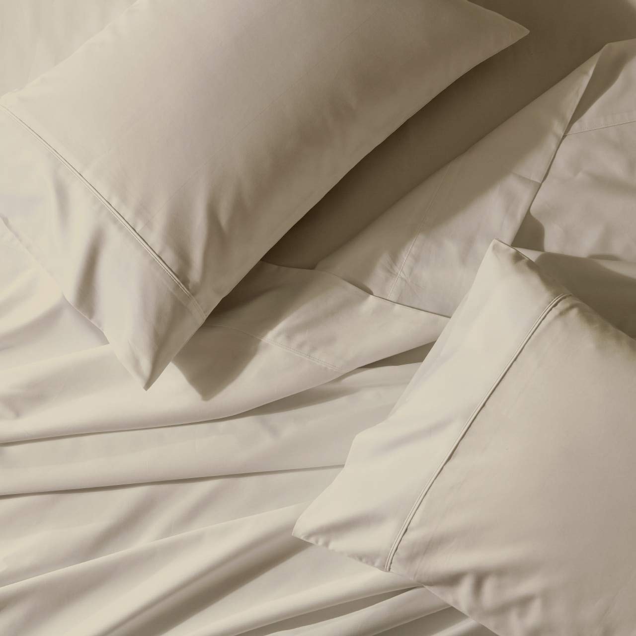 Royal Tradition Solid 650-Thread-Count Cotton Blend King Size Pillowcase Set of 2 - Soft, Wrinkle Resistant, Beige - Perfect for Luxury Bedding & Hotel-Style Comfort