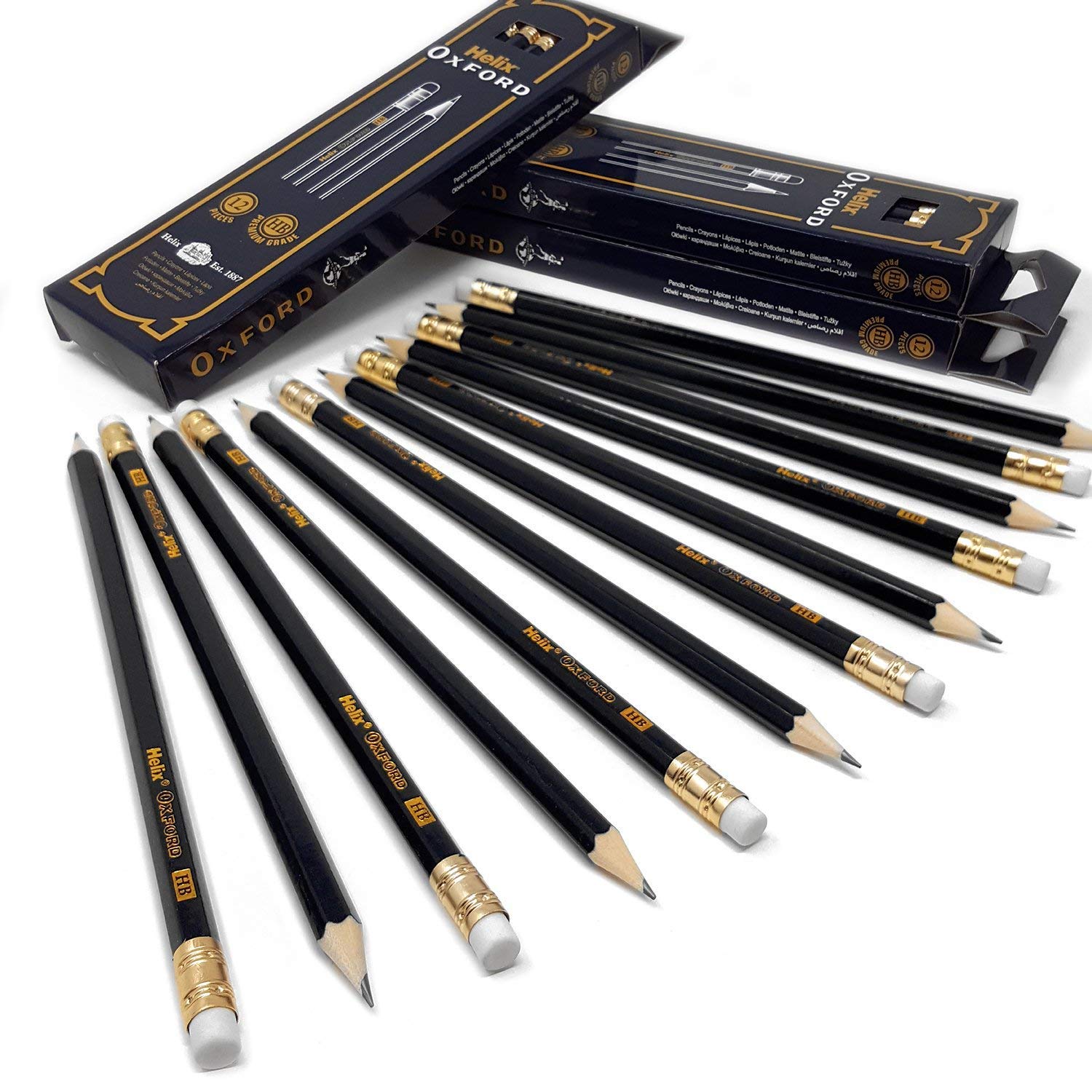 Helix Oxford HB Pencils with Eraser - 36 Pack Boxed Premium Drawing & Writing Pencils for School, Office & Art Projects