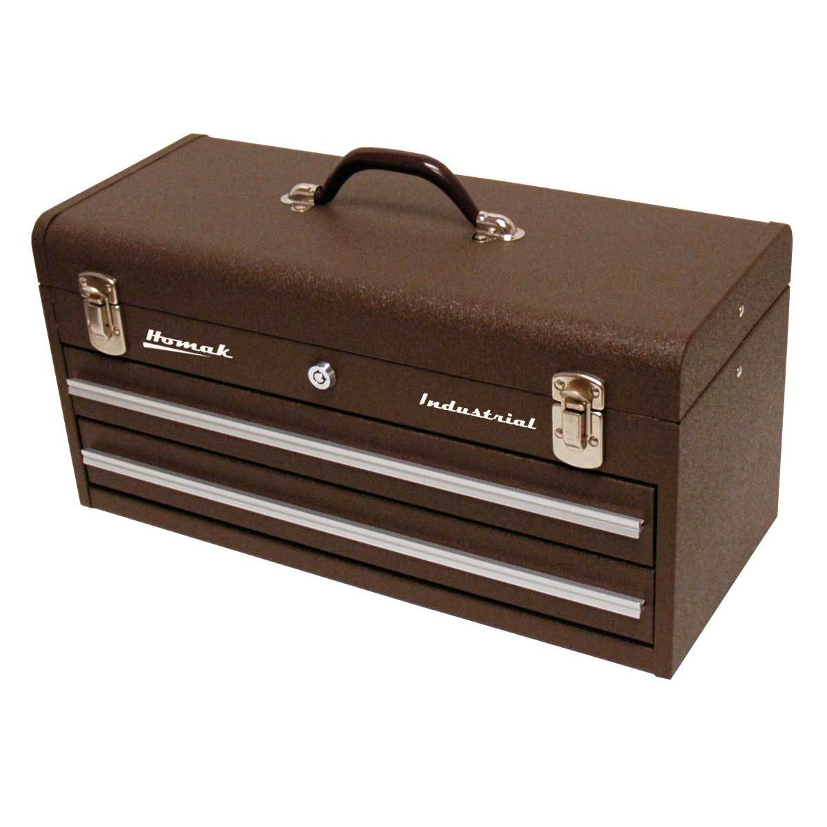 Homak 20-Inch Industrial 2-Drawer Friction Toolbox - Heavy Duty Steel Tool Storage for Garage, Workshop & Job Site - Brown
