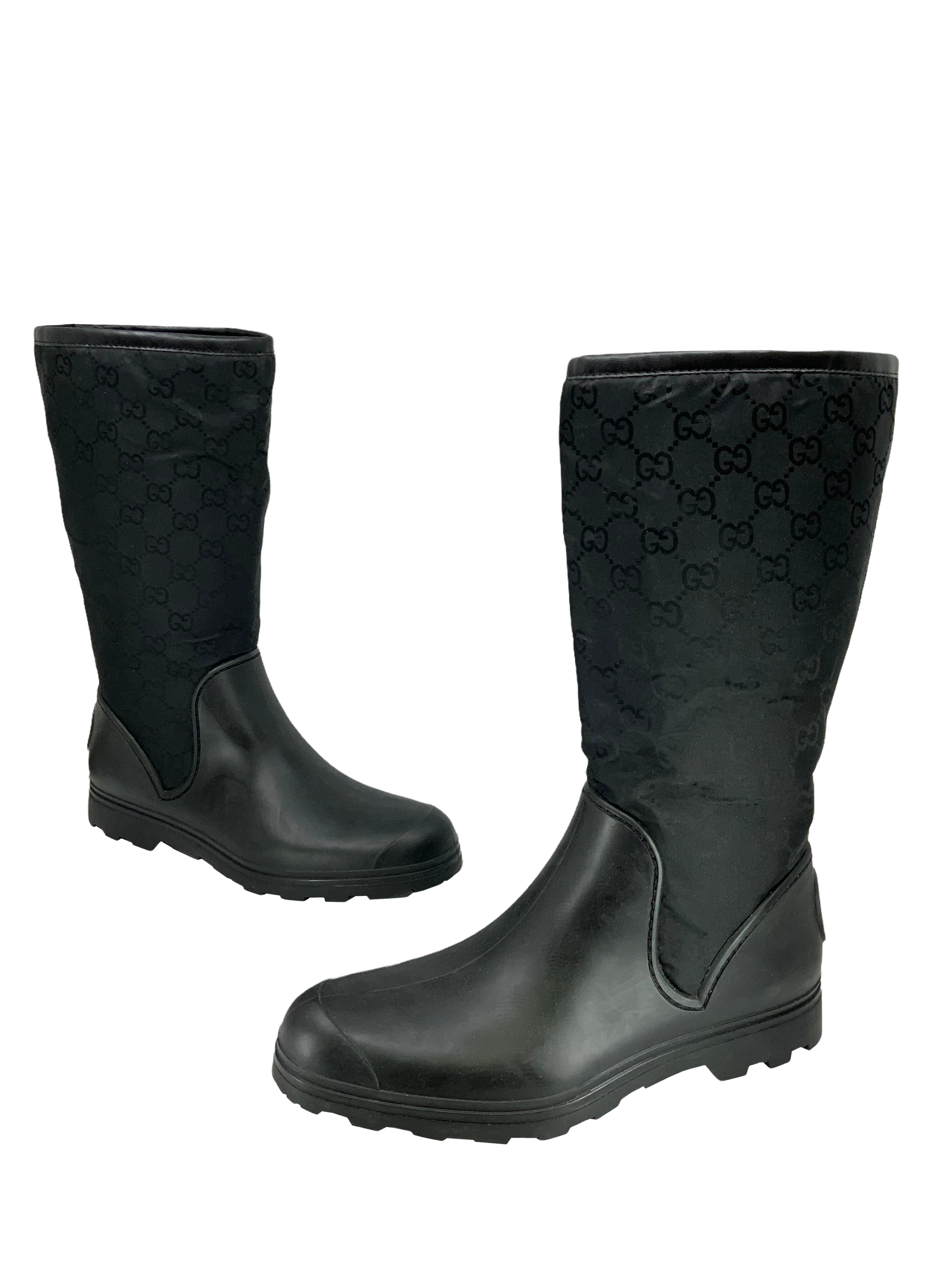 Gucci Prato GG Monogram Rain Boots for Women - Waterproof Chelsea Boots Size 9 - Perfect for Rainy Days, Outdoor Adventures & Fashionable Street Style