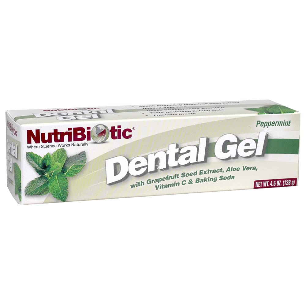 NutriBiotic Golden Peppermint Dental Gel 4.5 Oz - Natural Toothpaste with GSE, Aloe Vera & Vitamin C | Fluoride-Free, Vegan, SLS-Free | Fresh Breath & Whitening for Daily Oral Care | Perfect for Home & Travel Use