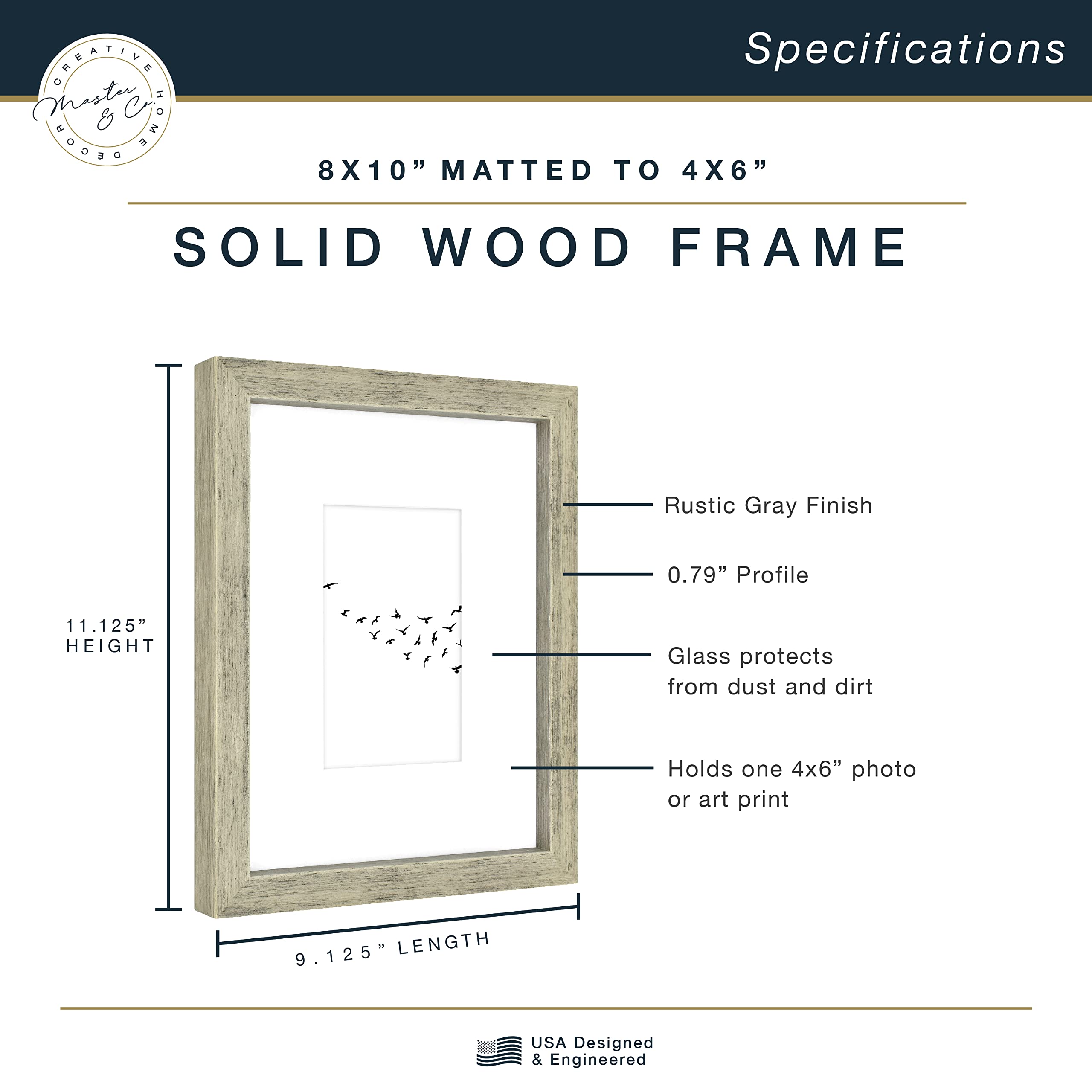 8x10 Rustic Gray Wood Picture Frame - Display 4x6 with Mat or 8x10 Without Mat - Wall Hanging & Tabletop Display - Horizontal & Vertical Photo Frame - Perfect for Home, Office & Gallery Decor (1-Pack)