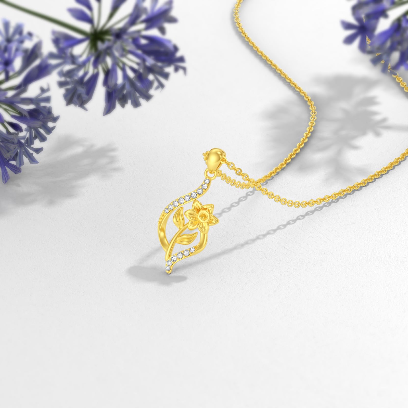 10K/14K Gold Birth Flower Necklace for Women - Dainty Infinity Floral Pendant Jewelry, Personalized Birthday Gift for Wife, Mom, Her (16+1+1 inch) | Perfect for Mother's Day, Anniversary & Special Occasions