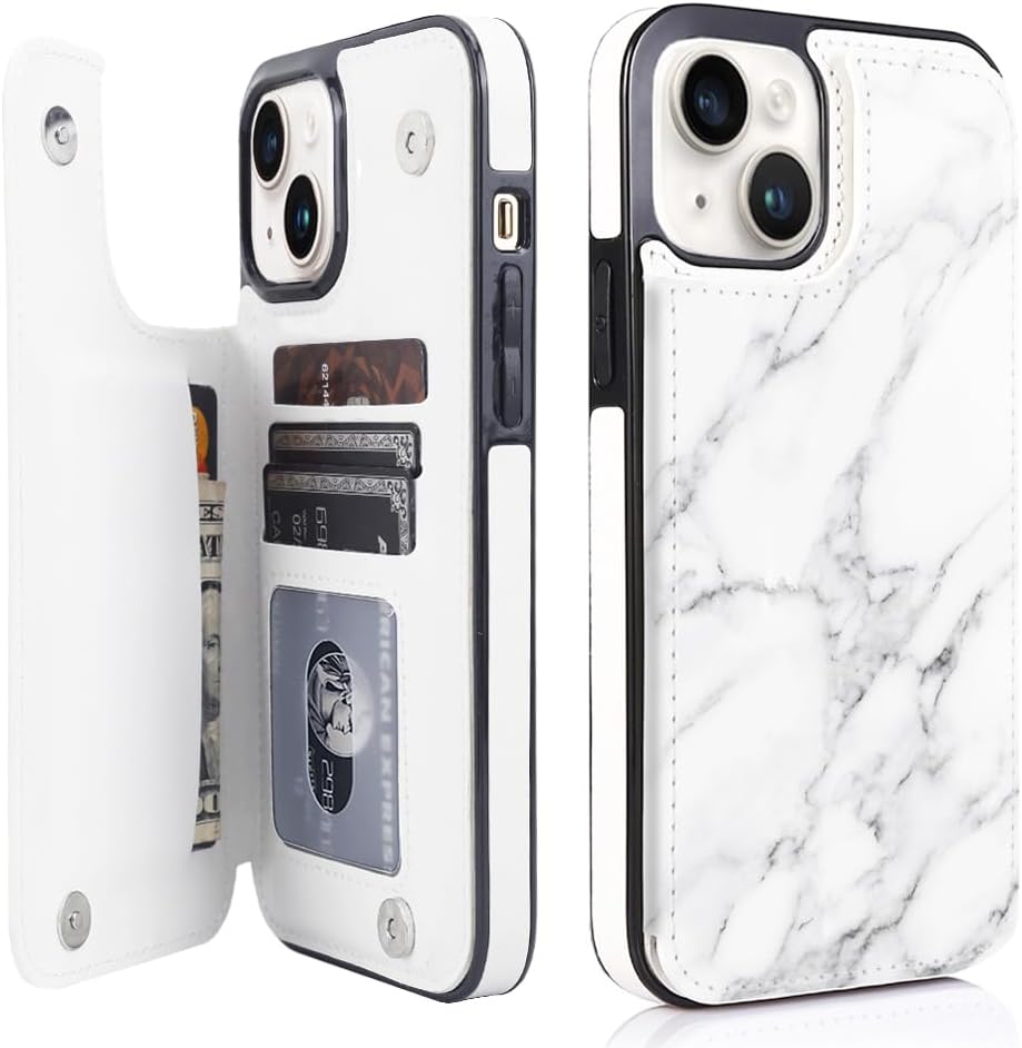 iPhone 15 Pro Case with Leather Kickstand & Double Magnetic Clasp - RFID Blocking Protective Cover for 6.1