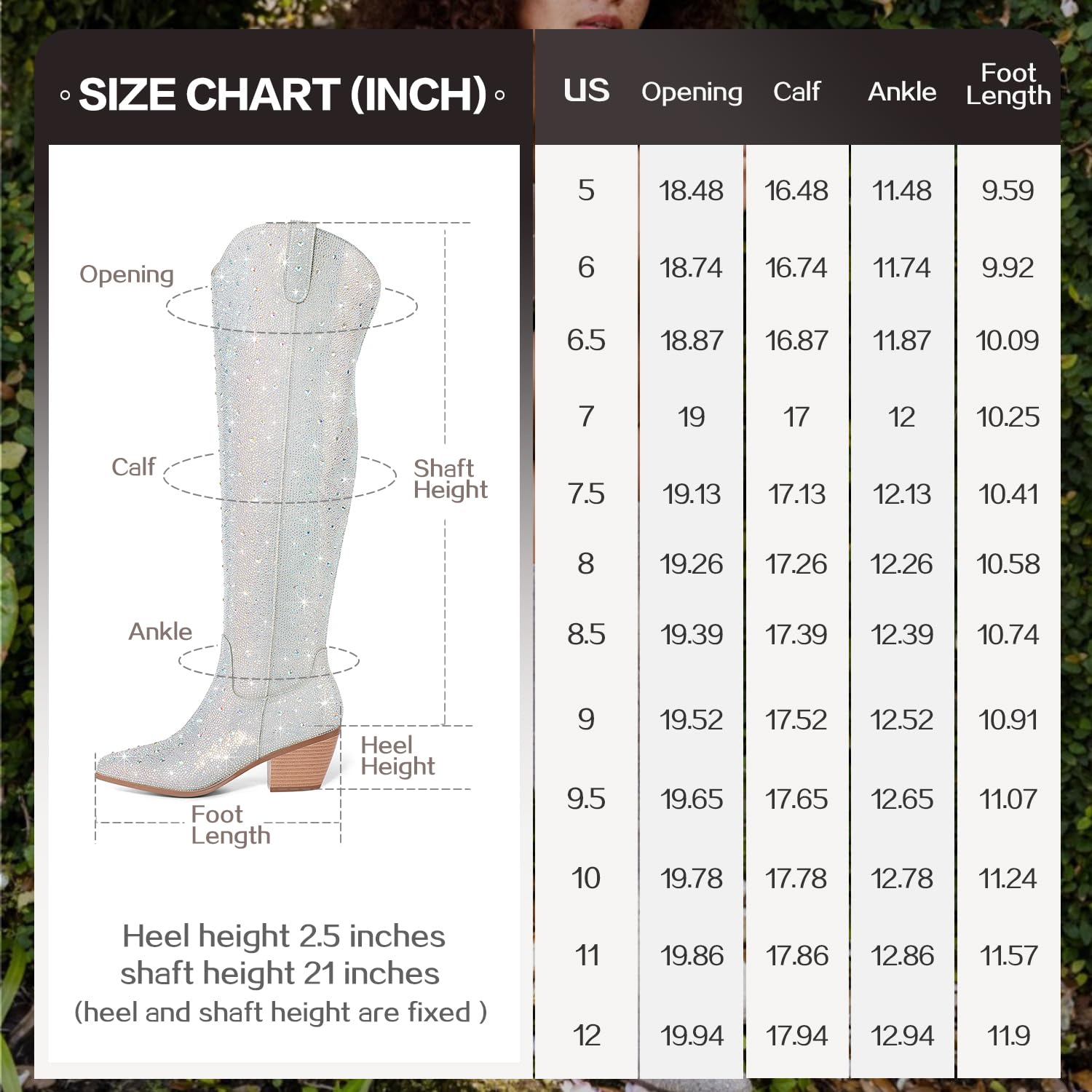 Sparkly Rhinestone Cowgirl Boots for Women - Over The Knee Western Cowboy Boots with Bling, Chunky Heel & Side Zipper (Size 5-12) | Perfect for Country Concerts, Rodeos & Night Out
