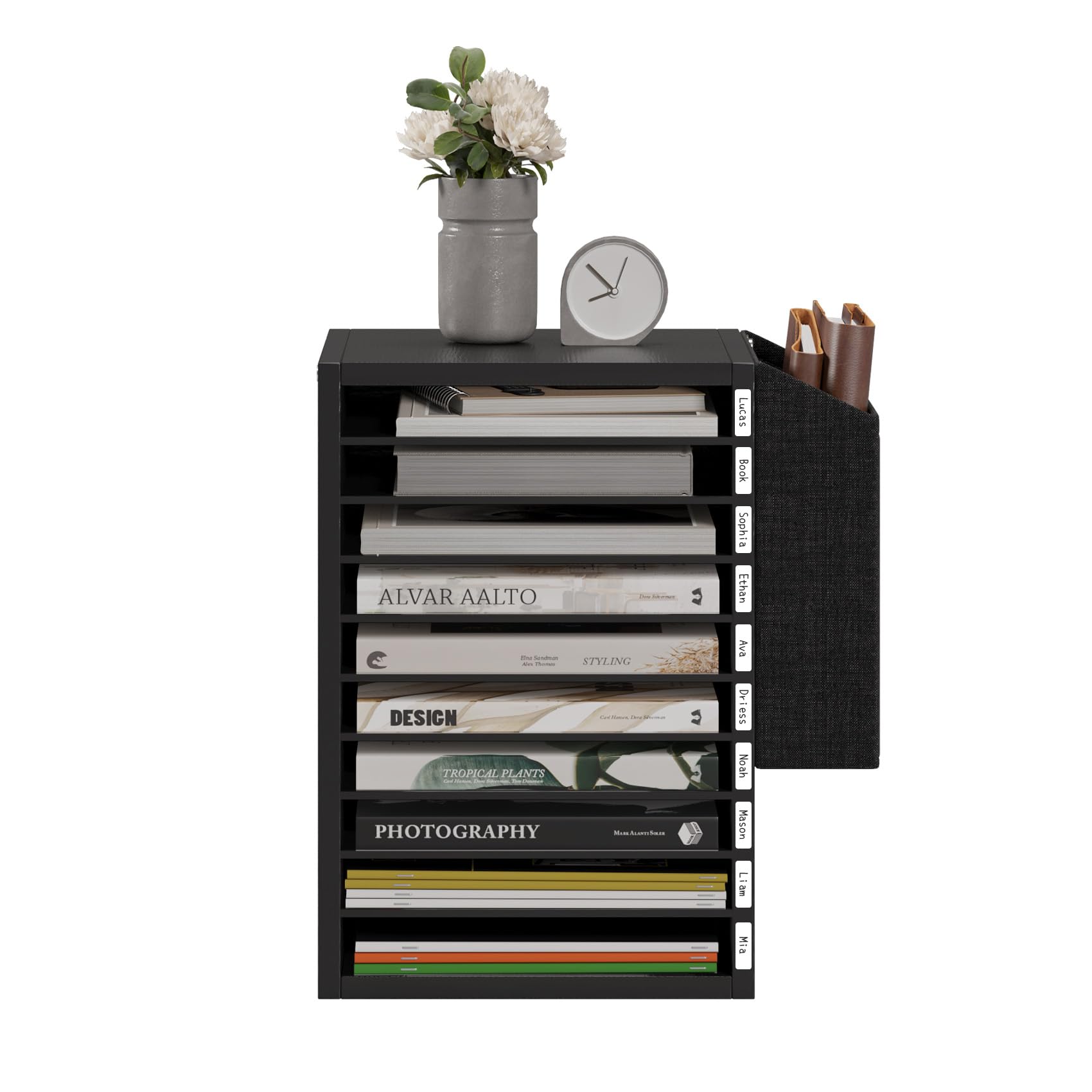 Wooden Office Mail Sorter with 10-Tier Adjustable Compartments & Storage Bag - Classroom Mailbox Organizer for Teachers, Students & Home Office - Perfect for Desk Organization, Paper Sorting & Document Management