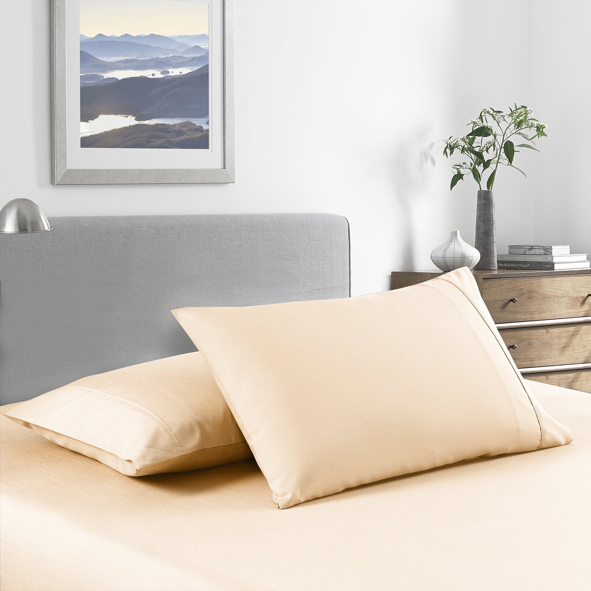 2000 Thread Count Bamboo Cooling Sheet Set - Ultra Soft & Breathable Bedding for Single Bed in Oatmeal Color | Perfect for Hot Sleepers & Summer Nights
