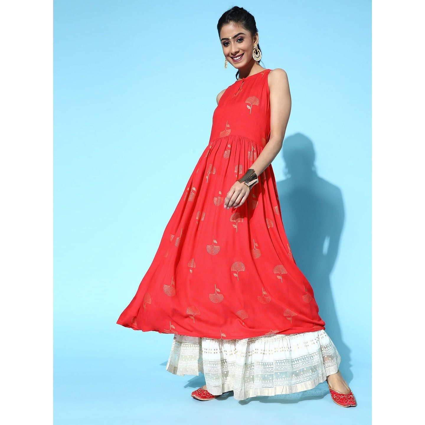 Stylish Red Cotton Ethnic Motifs Kurta for Women | Traditional Indian Embroidered Tunic Top | Perfect for Festivals, Weddings & Casual Wear